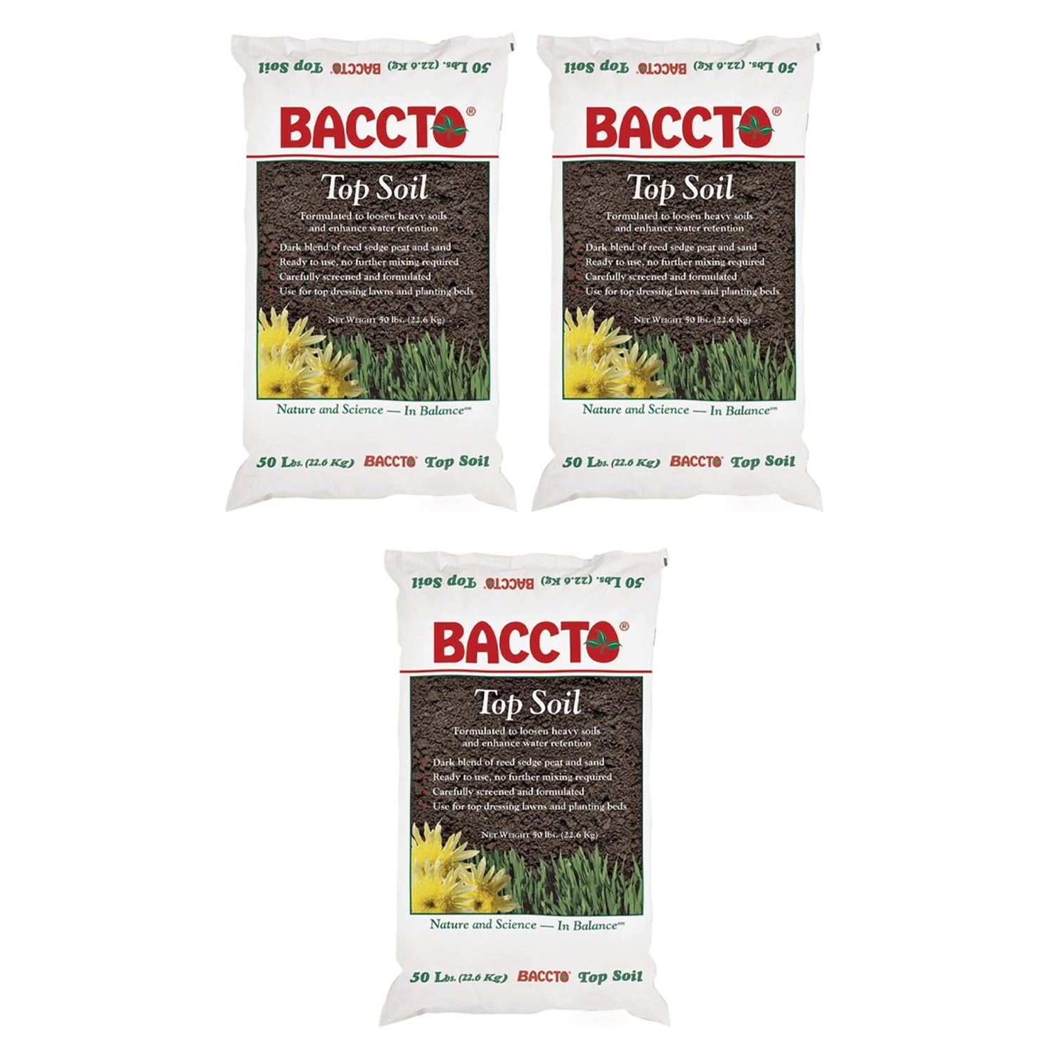 Michigan Peat 1550P Baccto Top Soil with Reed Sedge, & Sand, 50 Pounds (3 Pack) - VMInnovations