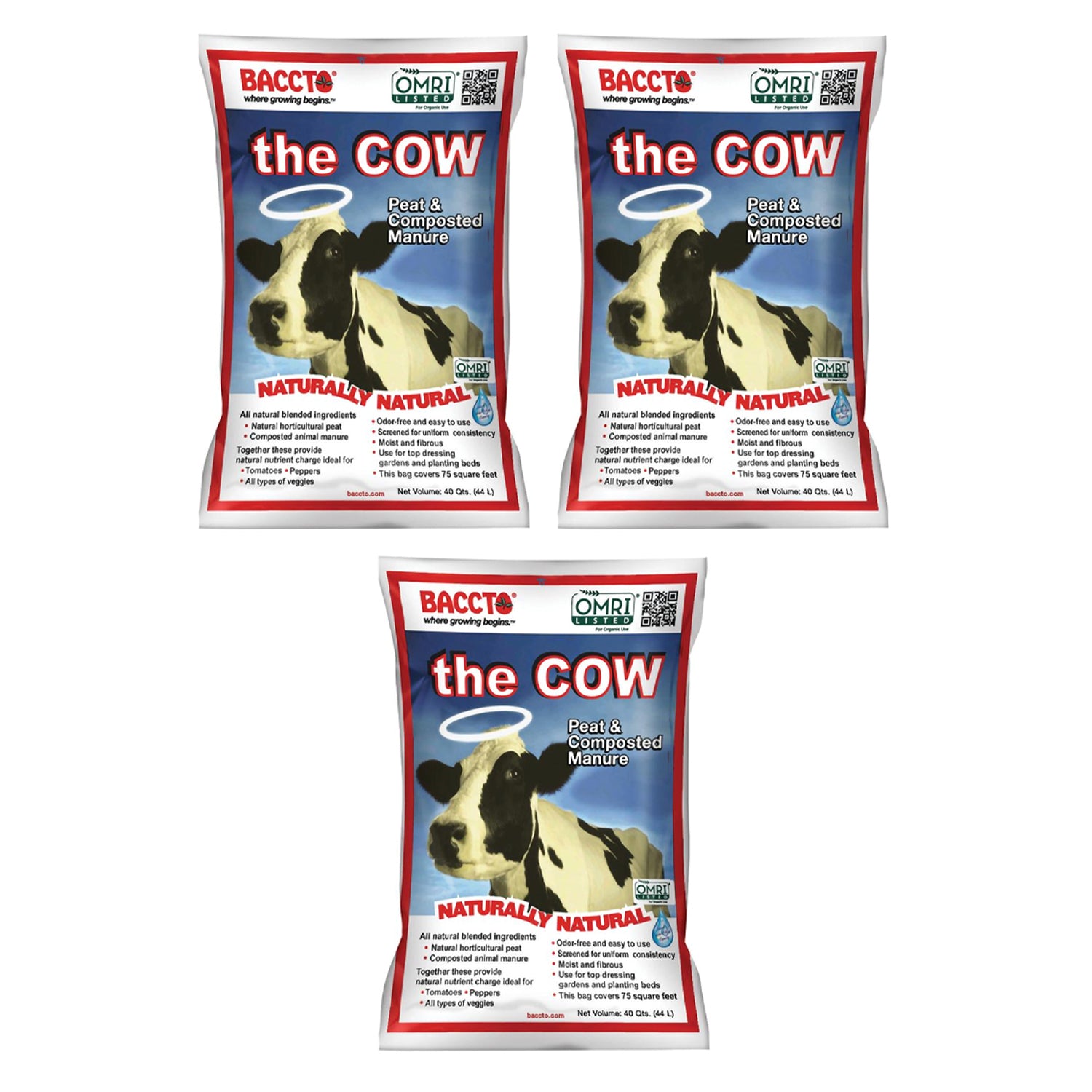 Michigan Peat 1640 Wholly Cow Horticultural Compost and Manure, 40 Qt (3 Pack) - VMInnovations