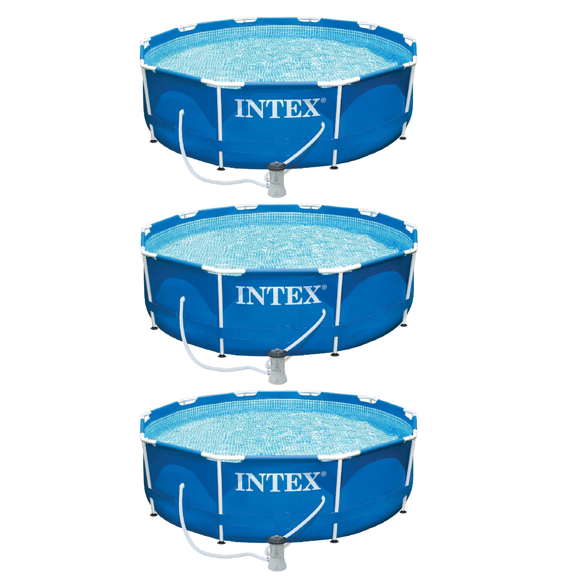 Intex 10ft x 30in Metal Frame Above Ground Swimming Pool Set with Filter Pump (3 Pack)