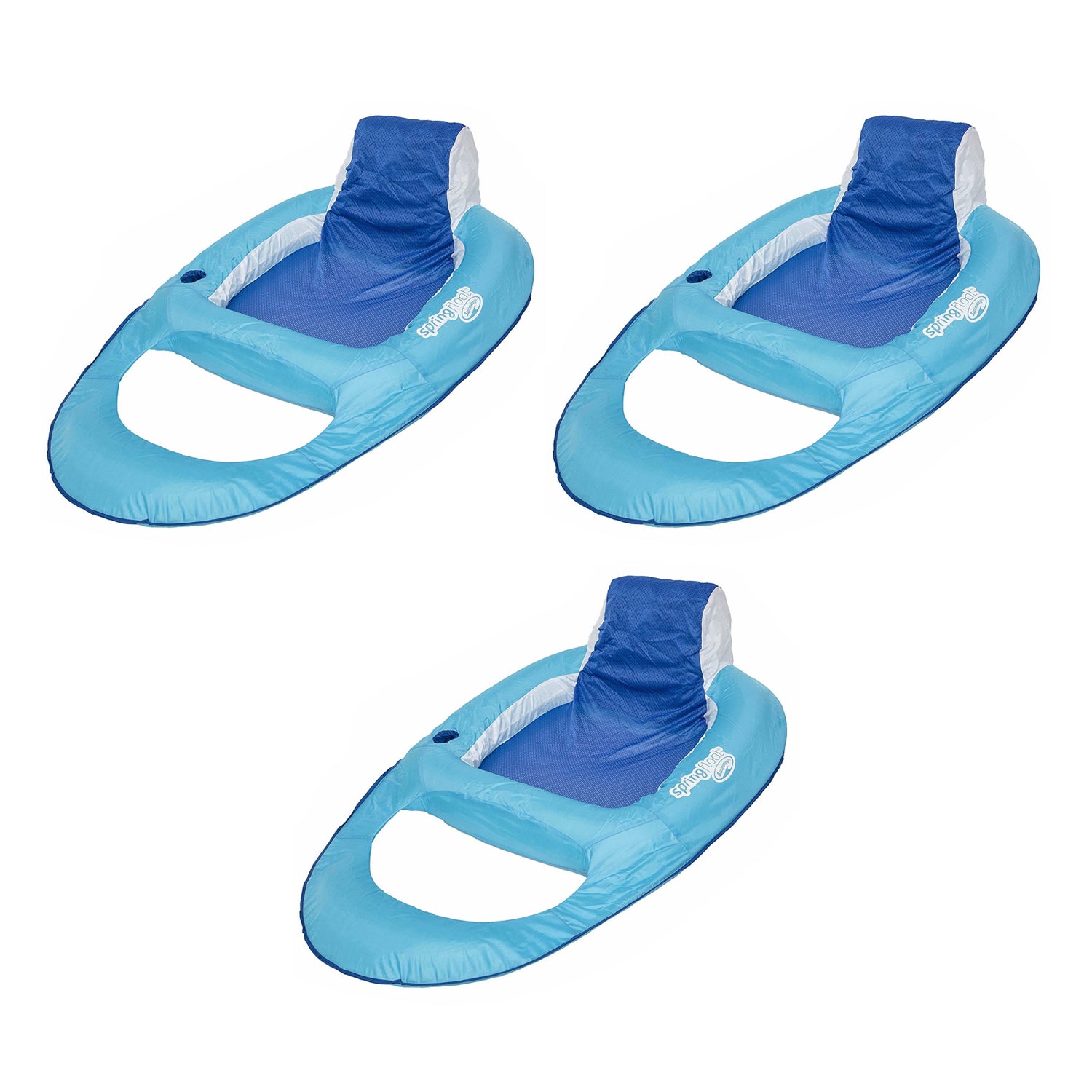 SwimWays Swimming Pool Spring Float Water Recliner w/ Headrest, Blue (3 Pack)