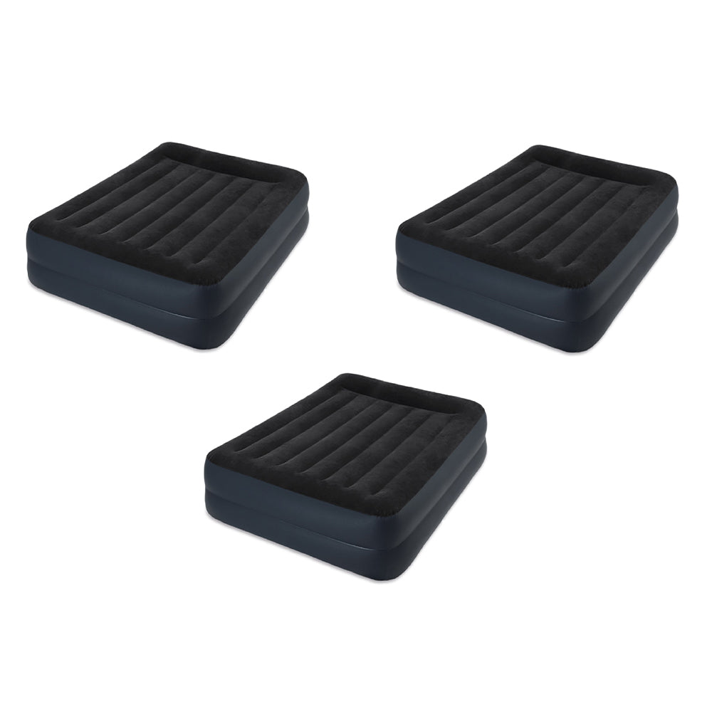 Intex Raised Fiber Tech Air Mattress Bed with Built In Pump, Queen (3 Pack)