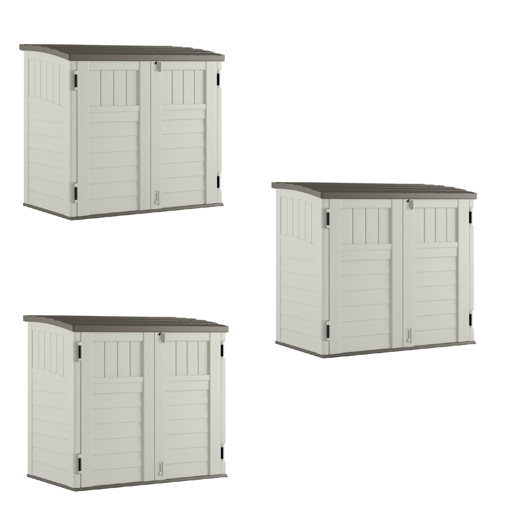 Suncast 3 Door Locking System Horizontal Storage Shed Stow Away, Ivory (3 Pack) - VMInnovations