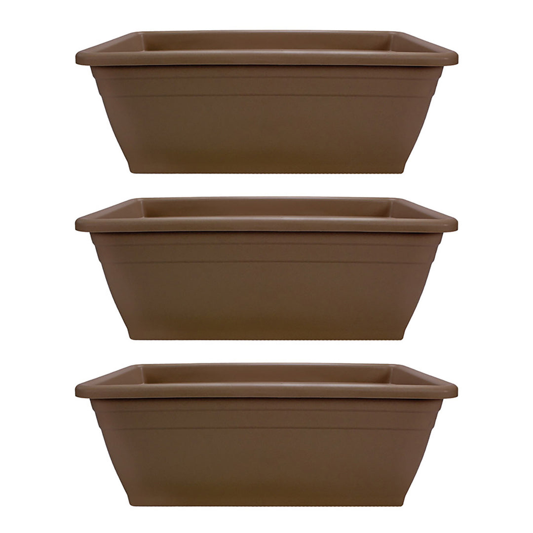 HC Companies 12-Inch Outdoor Plastic Deck Flower Planter Box, Chocolate (3 Pack)