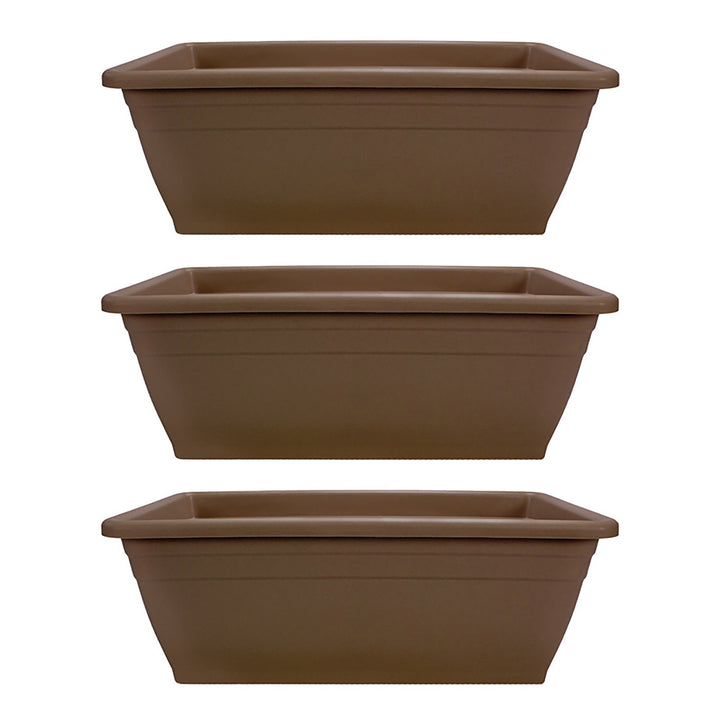 HC Companies 12-Inch Outdoor Plastic Deck Flower Planter Box, Chocolate (3 Pack)