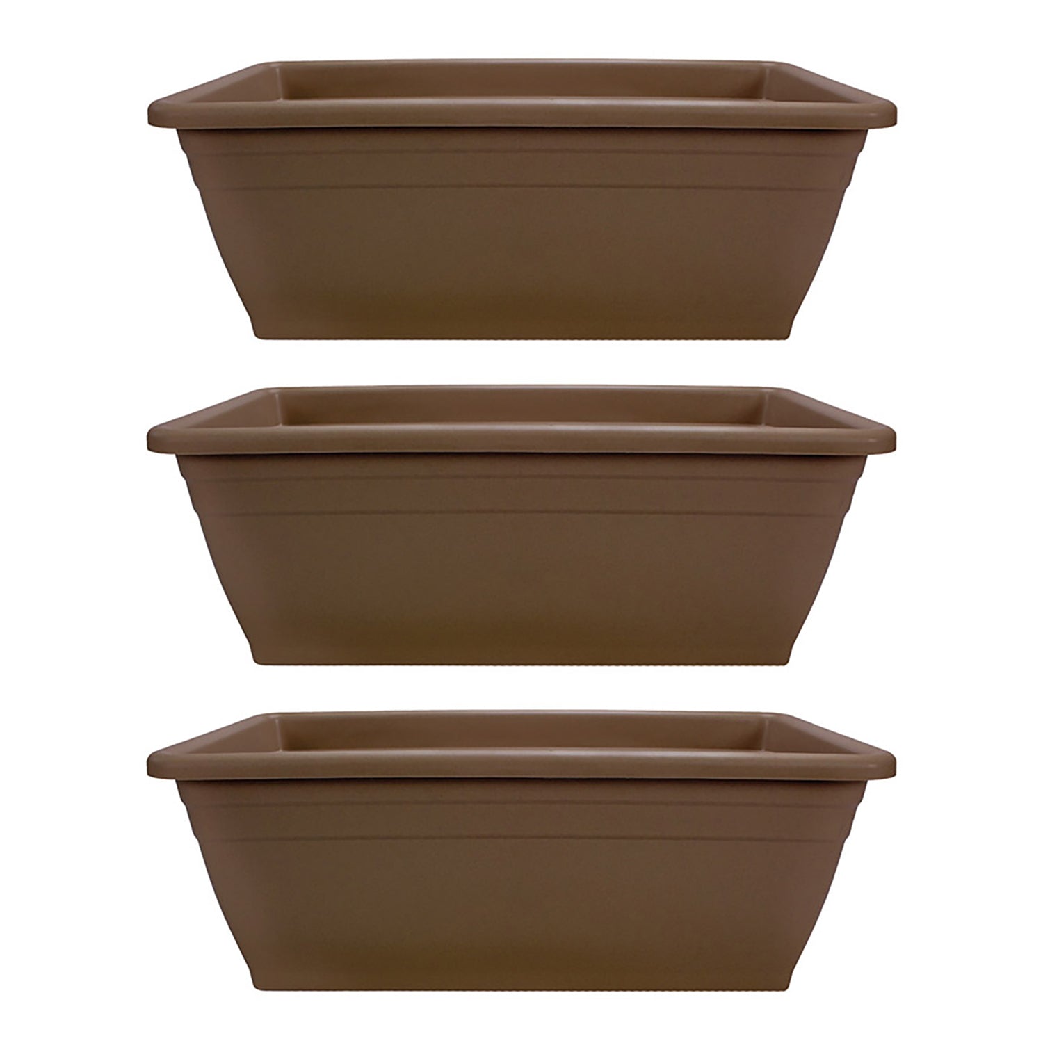 HC Companies 12-Inch Outdoor Plastic Deck Flower Planter Box, Chocolate (3 Pack) - VMInnovations