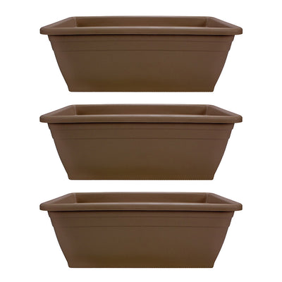 HC Companies 12-Inch Outdoor Plastic Deck Flower Planter Box, Chocolate (3 Pack)