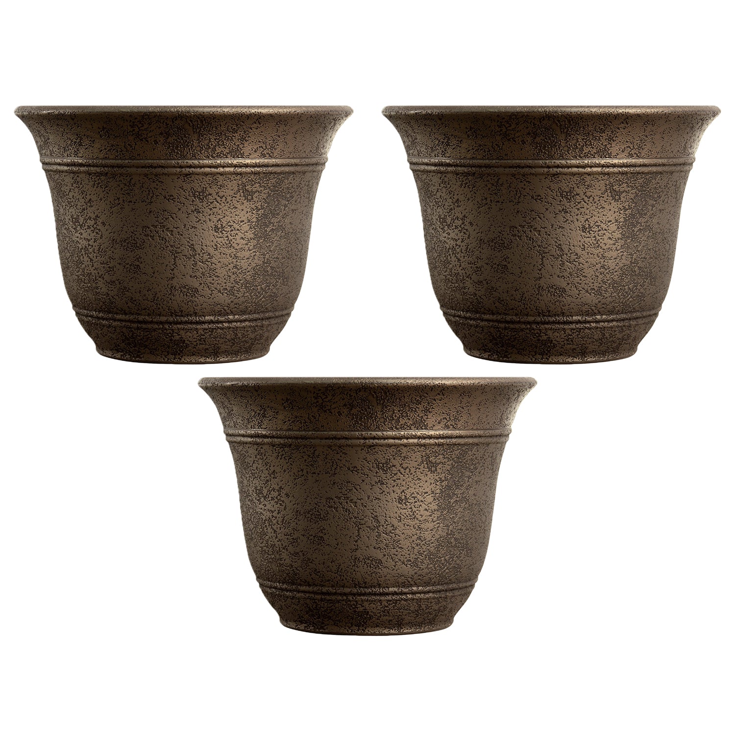 HC Companies 13" Wide Sierra Planter Round Plastic Planter, Nordic Bronze (3 Pk) - VMInnovations