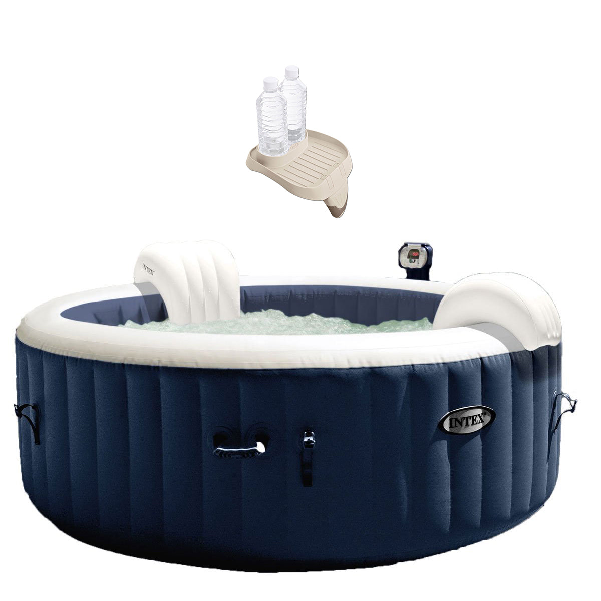 Intex PureSpa 4 Person Inflatable Portable Round Hot Tub and Drink Holder Tray