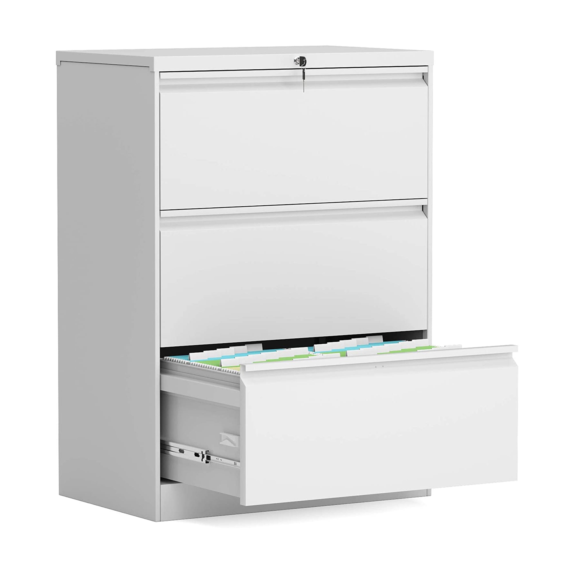 AOBABO 3 Drawer Lateral File Cabinet w/ Lock for Letter/Legal Size Paper, White