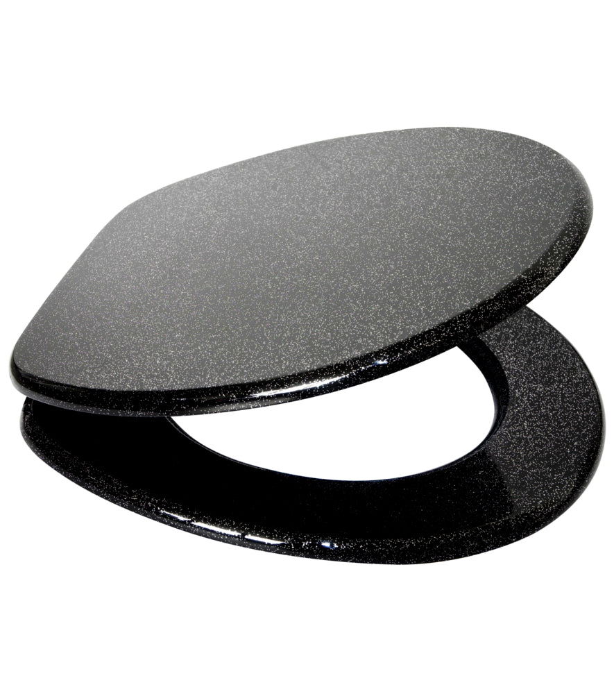 Sanilo Round Soft Close Lid Wooden Toilet Seat, Glittering Black (Open Box)