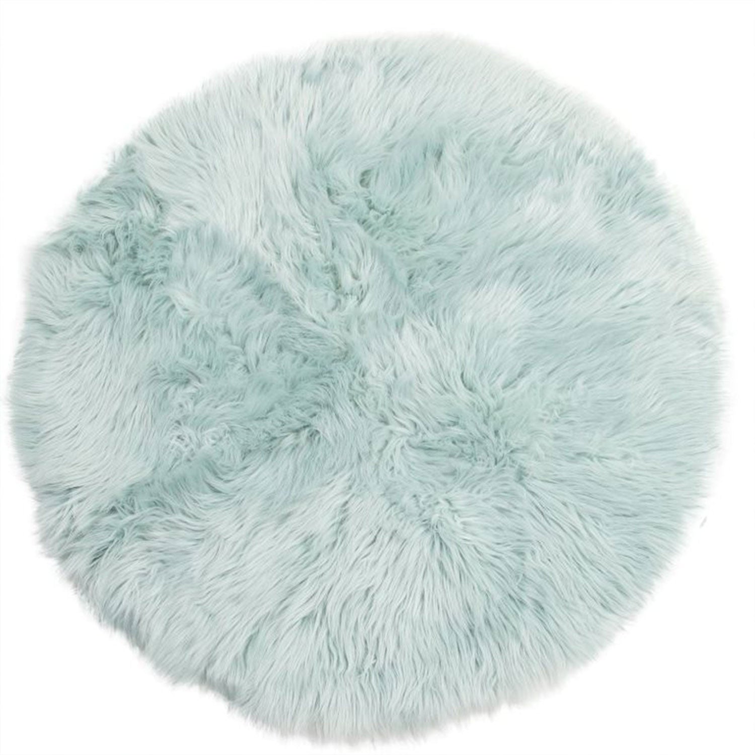 Super Area Rugs Round 3 Foot Plush Soft Faux Fake Sheepskin Fur Shag Rug, Teal (Refurbished)