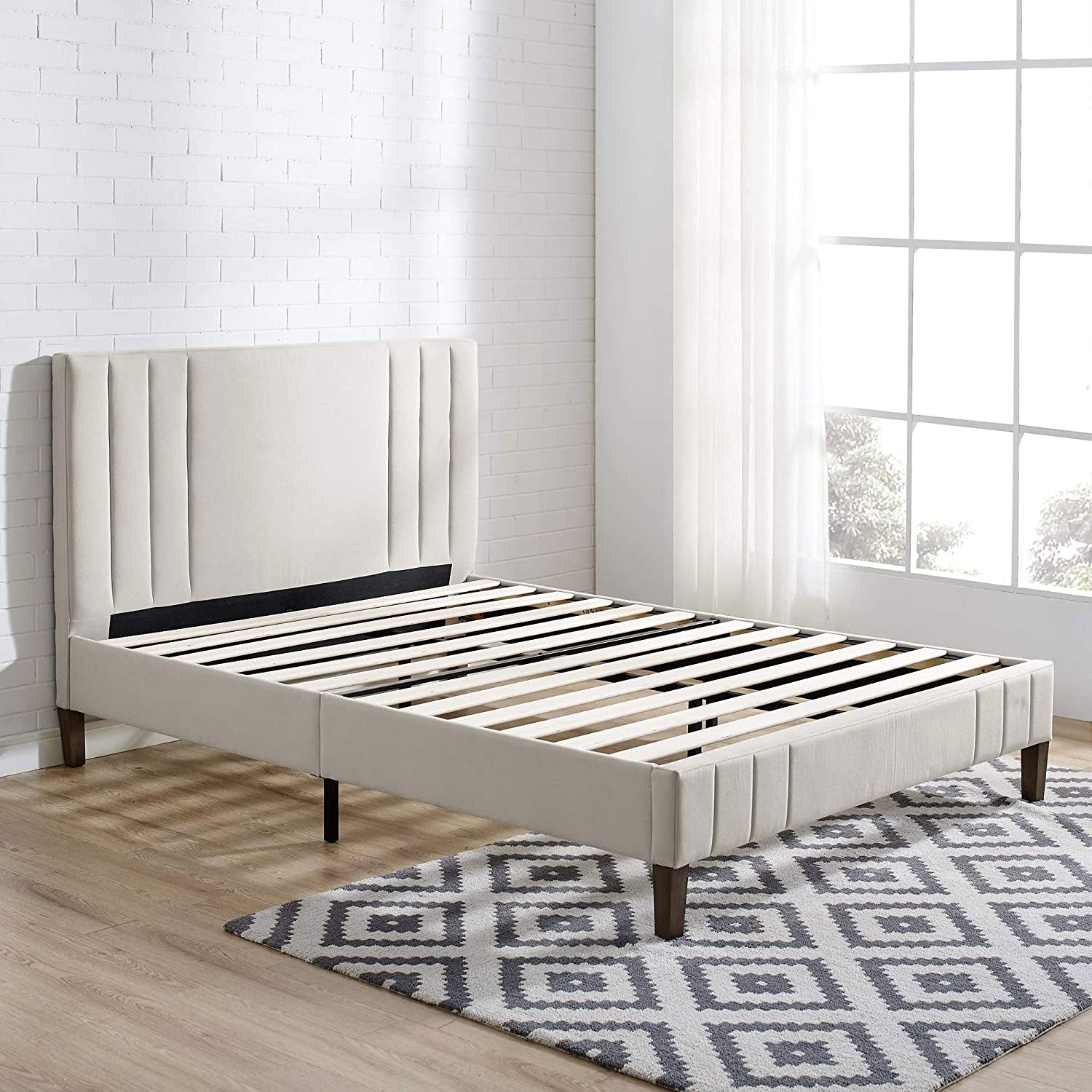 Classic Brands Chicago Modern Tufted Upholstered Platform Bed Frame, Full, Shell