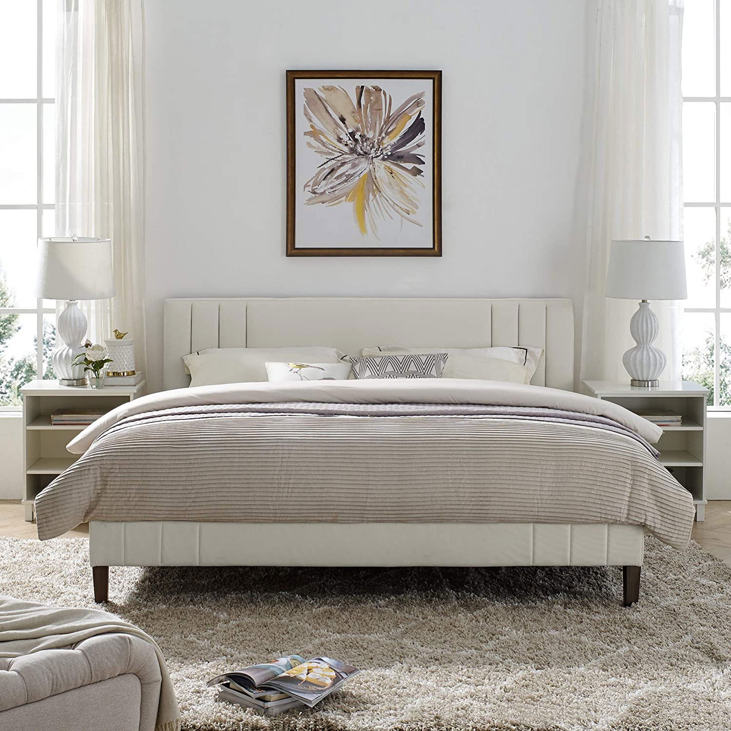 Classic Brands Chicago Modern Tufted Upholstered Platform Bed Frame, King, Shell