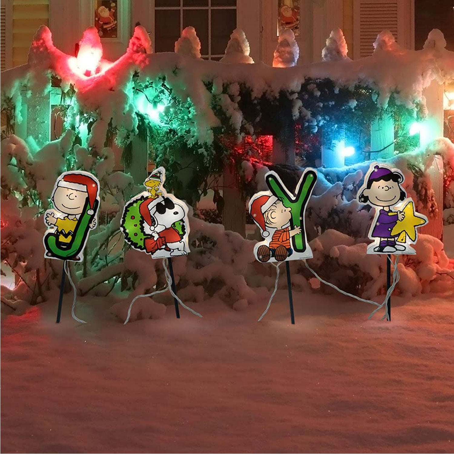 ProductWorks 8in Peanuts Joy Christmas Pathway Markers Yard Lawn Décor (Used) - VMInnovations