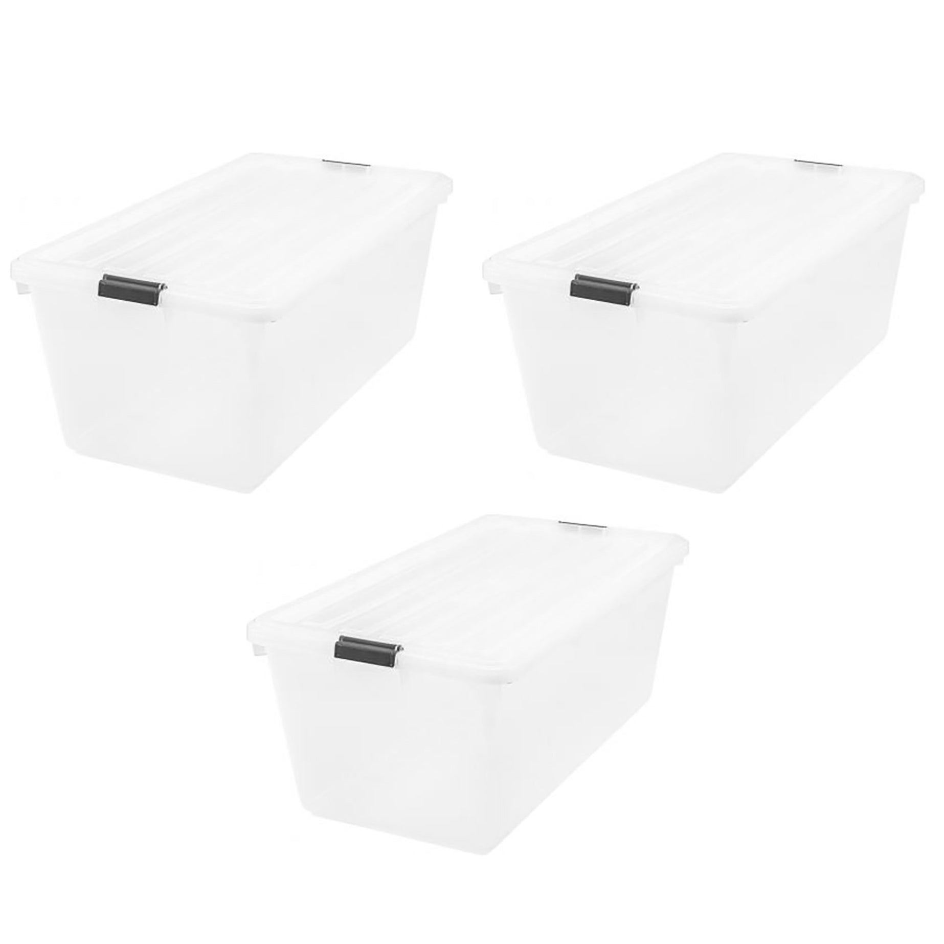 IRIS USA Large 91 Qt Buckle Down Storage Caddy Bin Tote Container w/ Lid (3 PK)
