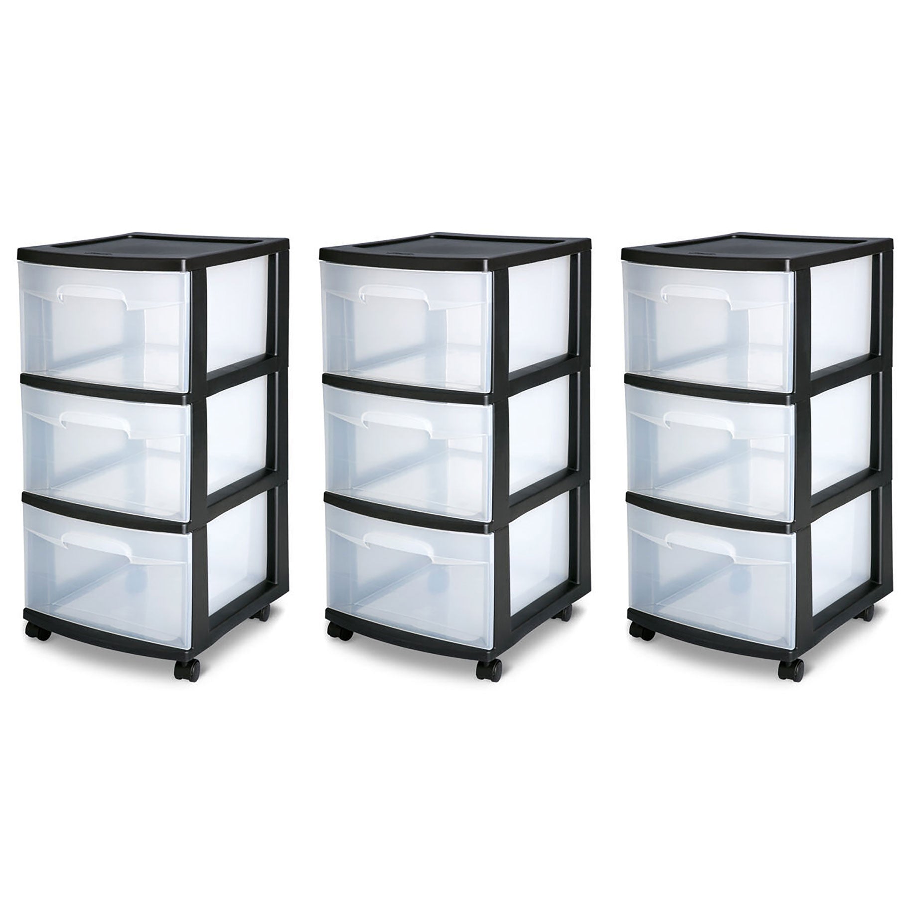 Sterilite 3 Drawer Rolling Caster Wheel Home Organizer Storage Cart (3 Pack)