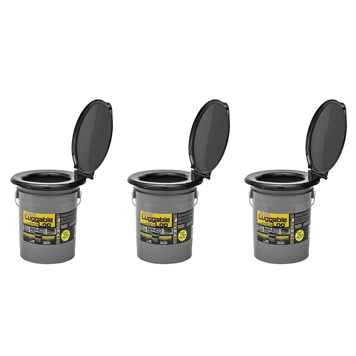 Reliance Products Luggable Loo Portable Lightweight 5 Gal Toilet, Gray (3 Pack)