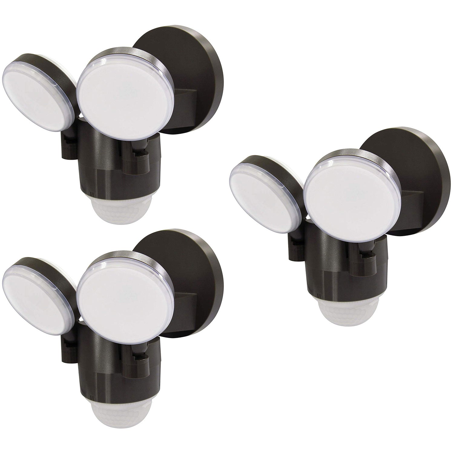 IQ America Twin Wall Mounted Motion Sensing LED Flood Light, Bronze (3 Pack)