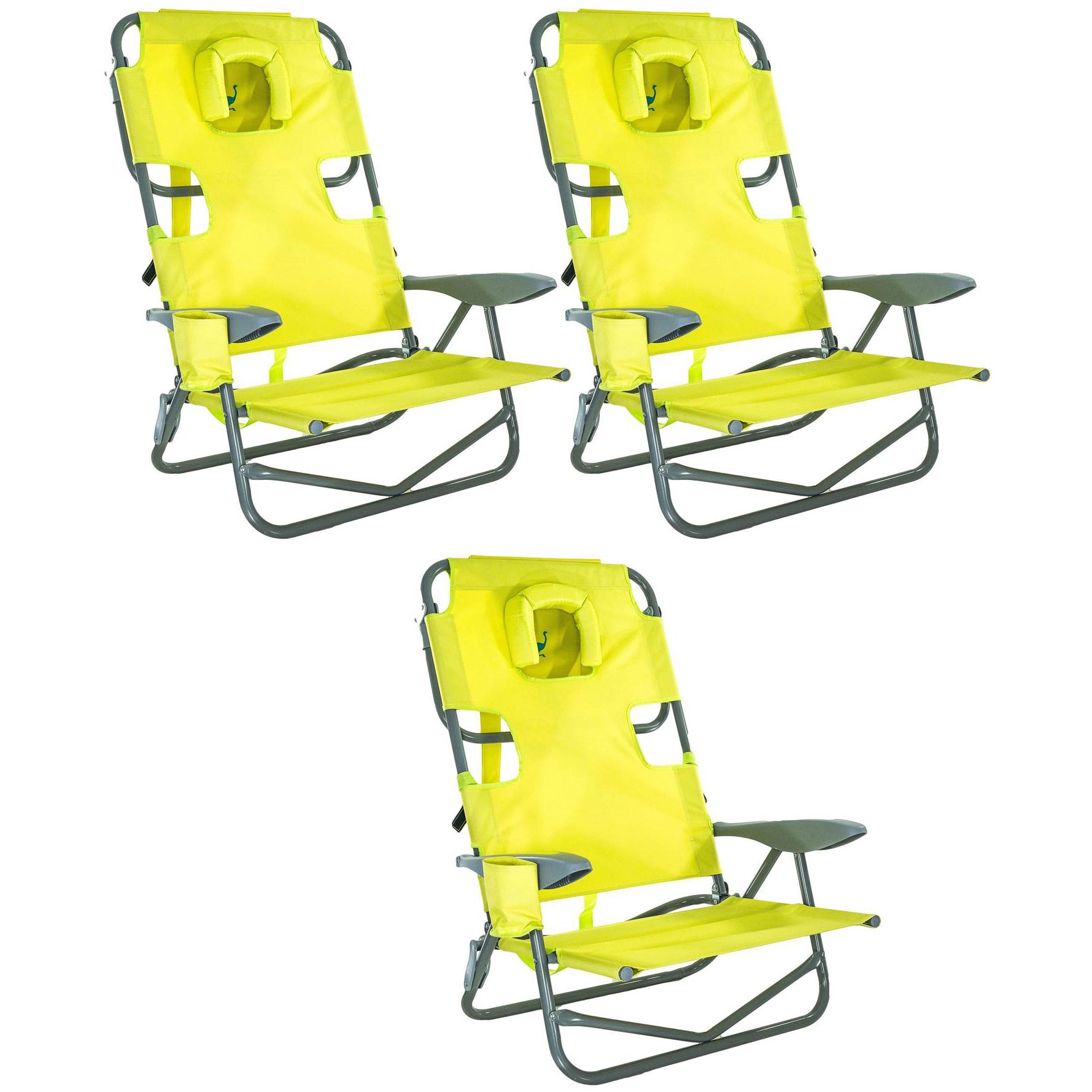 Ostrich On-Your-Back Outdoor Lounge 5 Position Reclining Beach Chair (3 Pack) - VMInnovations