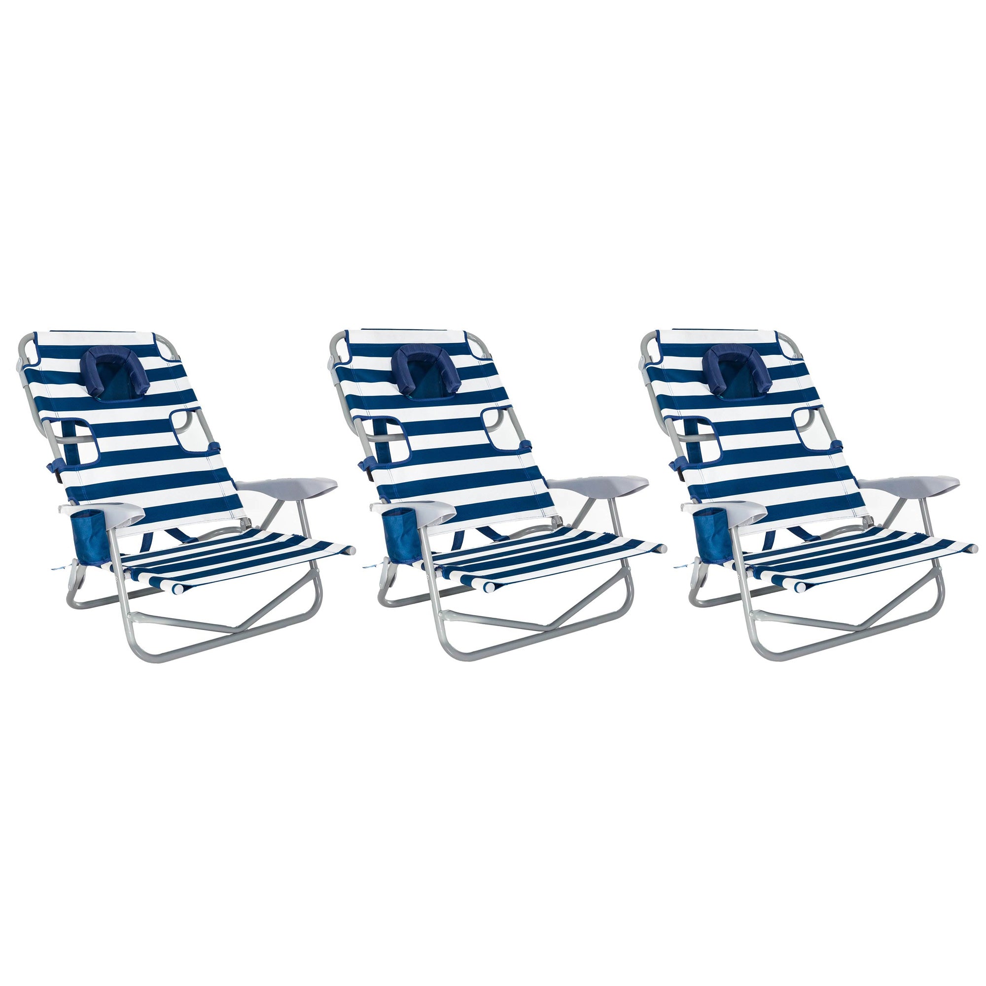 Ostrich On-Your-Back Outdoor Lounge 5 Position Recline Beach Chair (3 Pack)