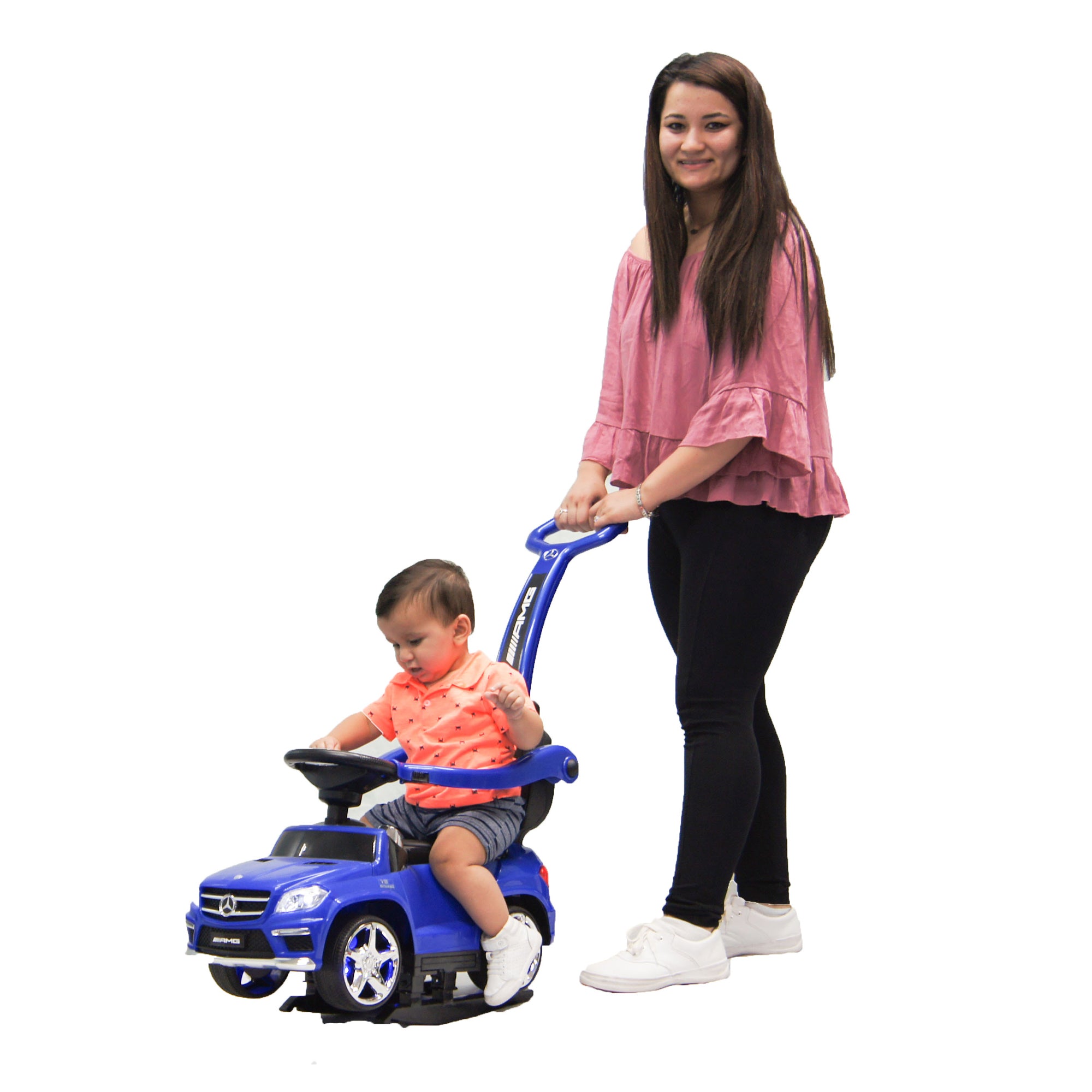Best Ride On Cars Toddler 4-in-1 Mercedes Push Car Stroller w/ LED Lights, Blue (Refurbished)