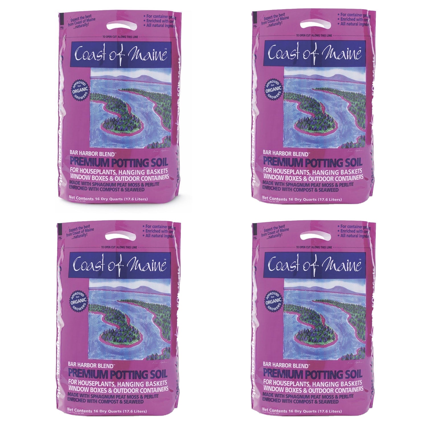 Coast of Maine Bar Harbor Blend Organic Potting Soil, 16 Quart Bag (4 Pack) - VMInnovations