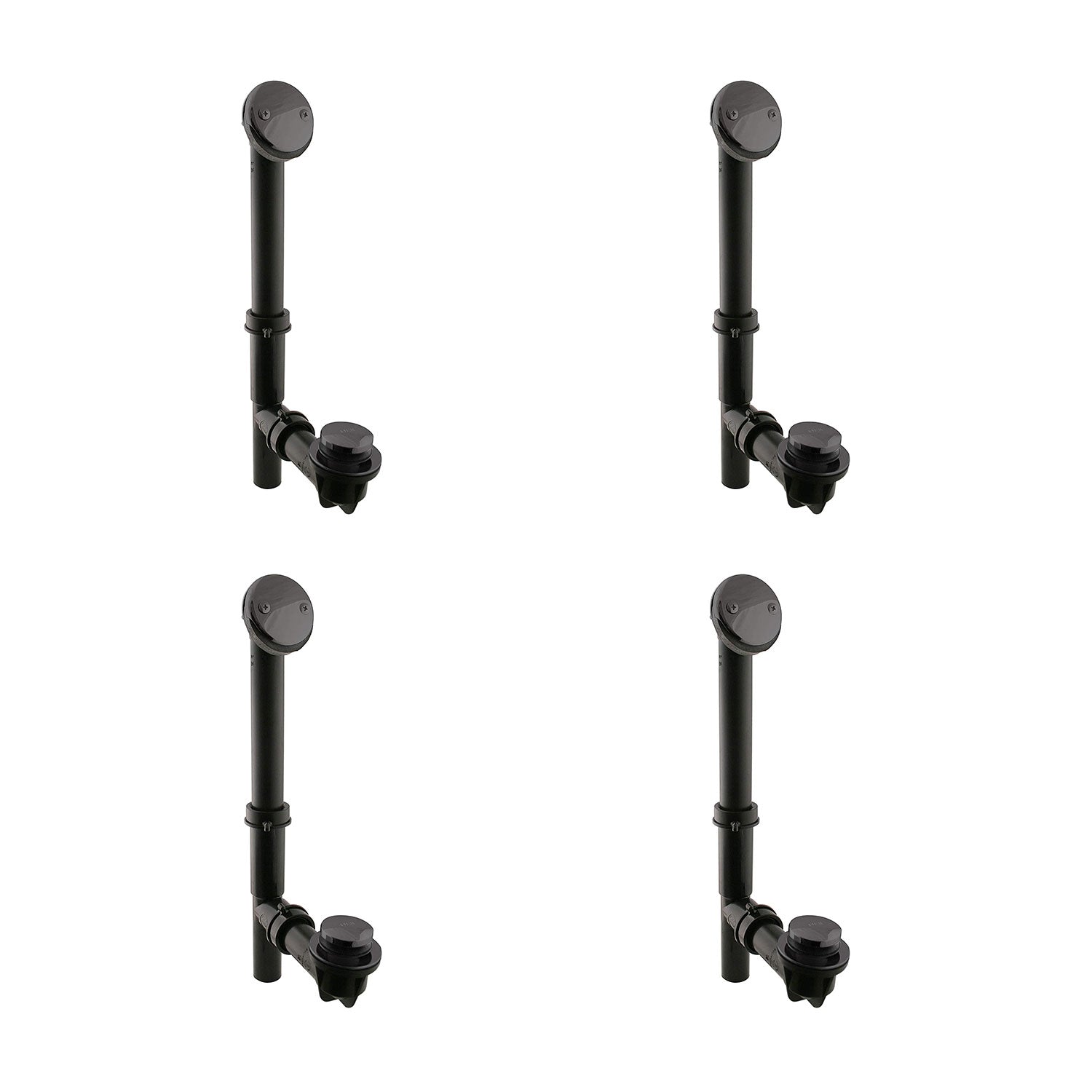 Westbrass Tubular Polymer Metal Waste Overflow Tiptoe Bath Drain, Black (4 Pack)