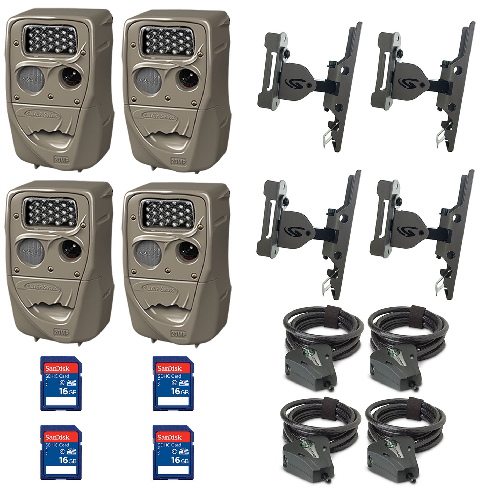 Cuddeback Trail Camera (4pk) + 16GB SD Card (4pk) + Mount (4pk) + Cable (4pk) - VMInnovations