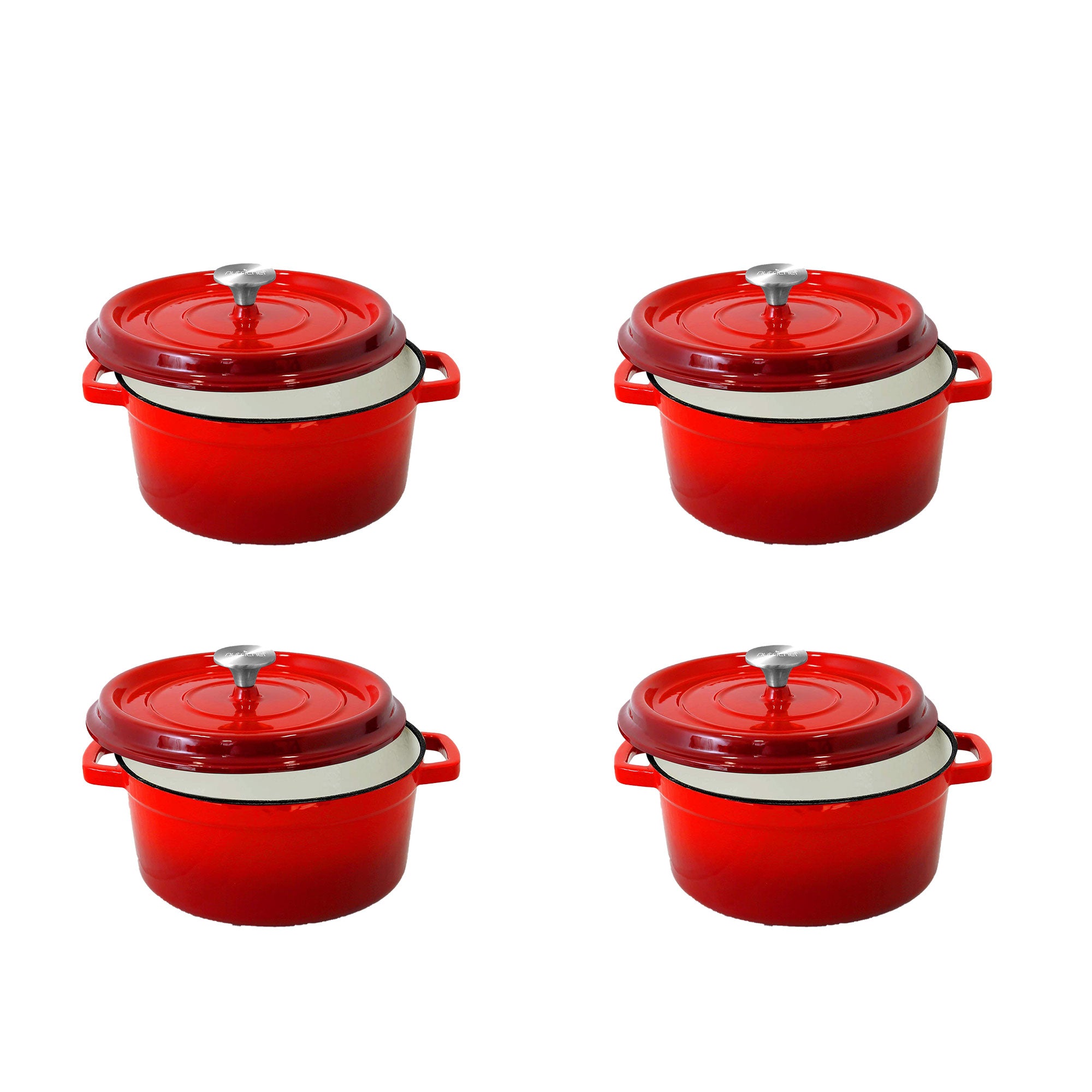 NutriChef 5 QT Enameled Cast Iron Dutch Oven w/ Self Basting Lid, Red (4 Pack)