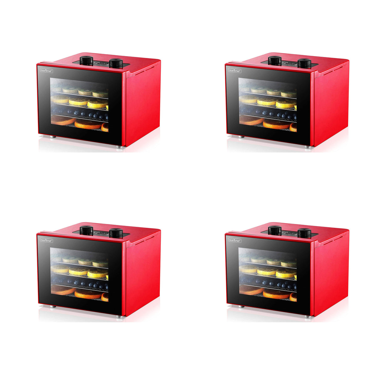 NutriChef NCDH4S.5 Premium Food 350W Dehydrator Machine w/ 4 Trays, Red (4 Pack)