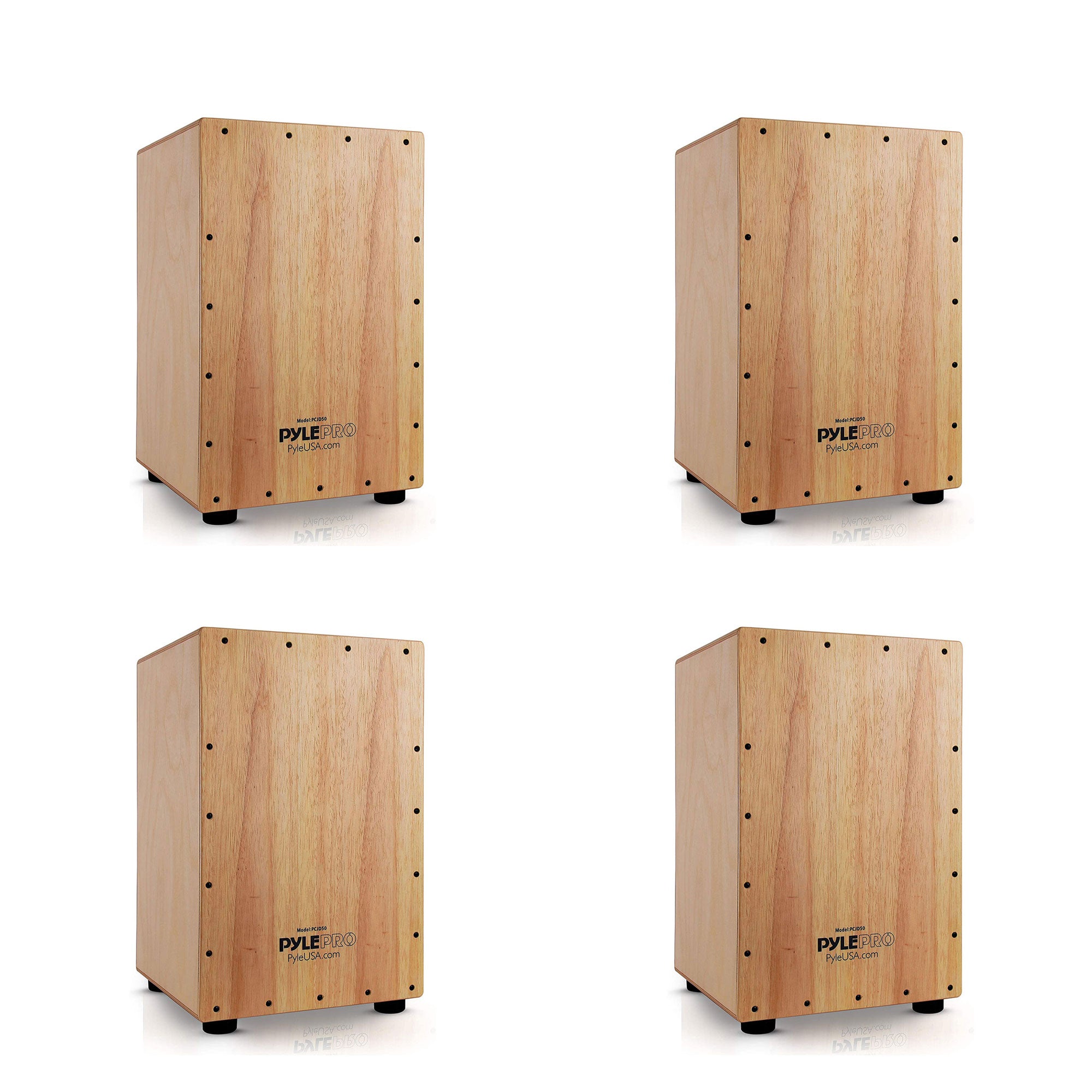 Pyle Pro Hybrid Acoustic Electric Cajon with Built In Pickup Connector (4 Pack)