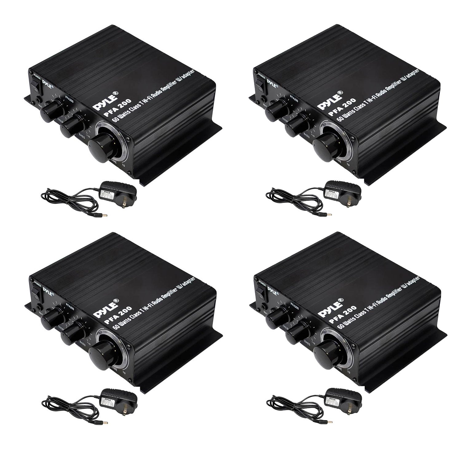 Pyle PCM20A Audio Power 60W HiFi Mini Amplifier Receiver with Adapter (4 Pack)