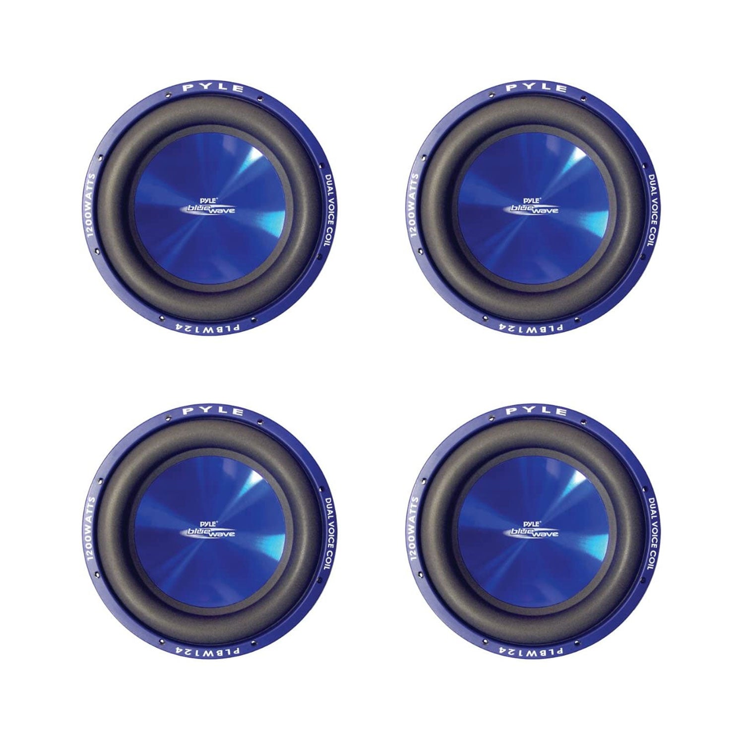 Pyle PLBW104 10 Inch 1000 Watt 4 Ohm Car Audio Subwoofer Speaker, Blue (4 Pack)