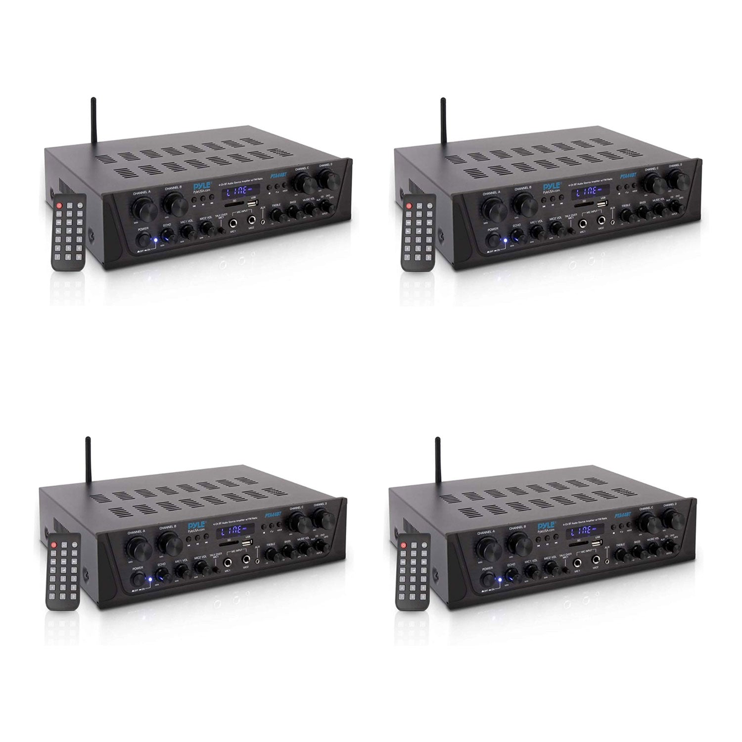 Pyle PTA44BT Bluetooth Home Audio 500 Watt 4 Channel Amplifier Receiver (4 Pack) - VMInnovations