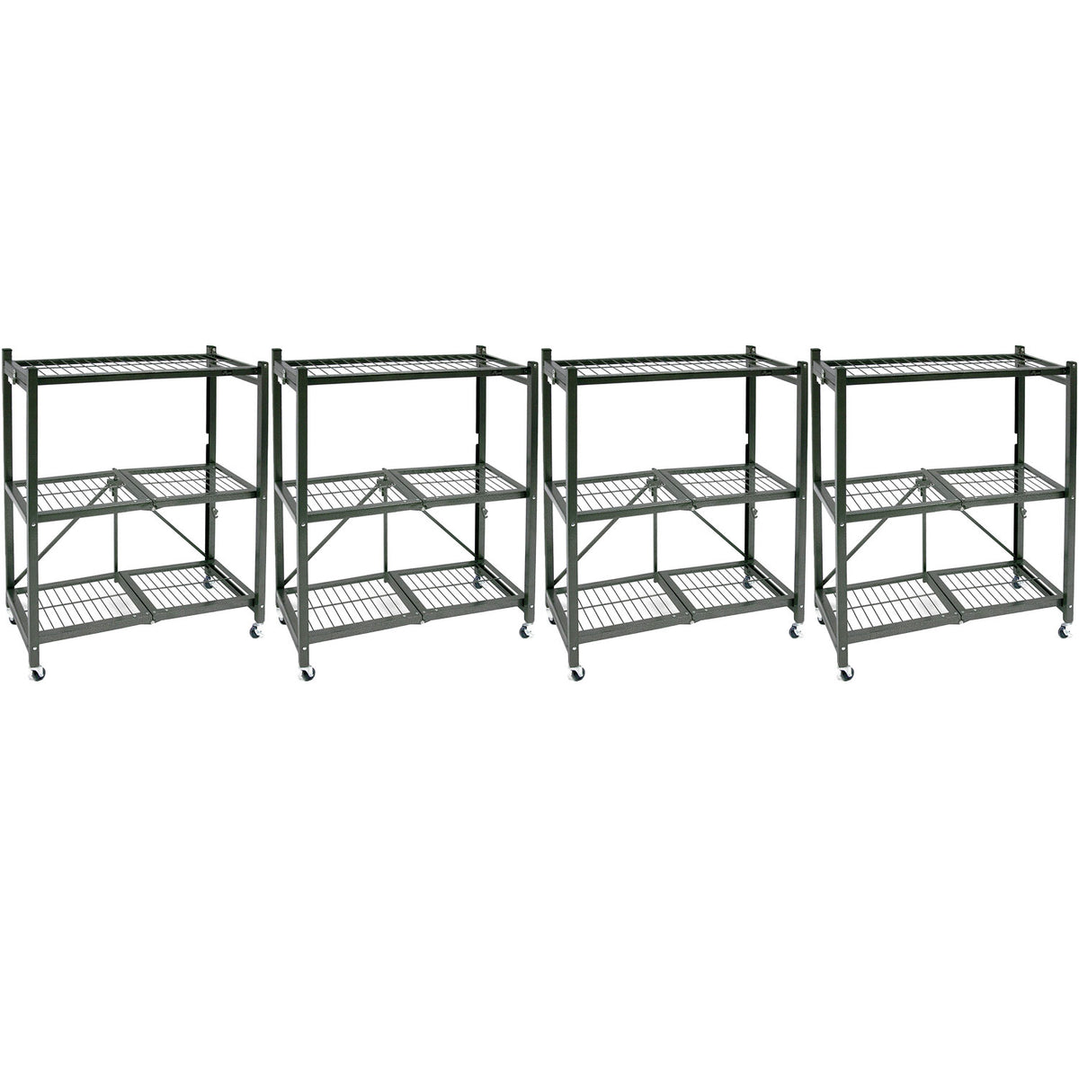 Origami R3 Foldable 3-Tiered Shelf Storage Rack & Wheels, Pewter (4 Pack)