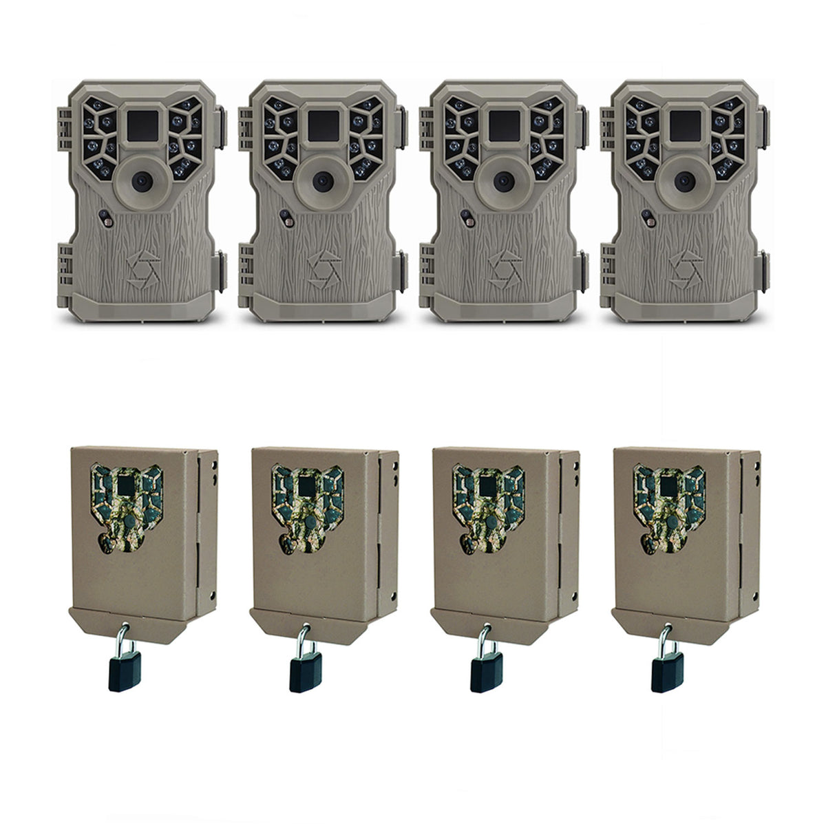 Stealth Cam 8MP 14 IR Emitter Hunting Game Trail Camera & Security Box (4 Pack)