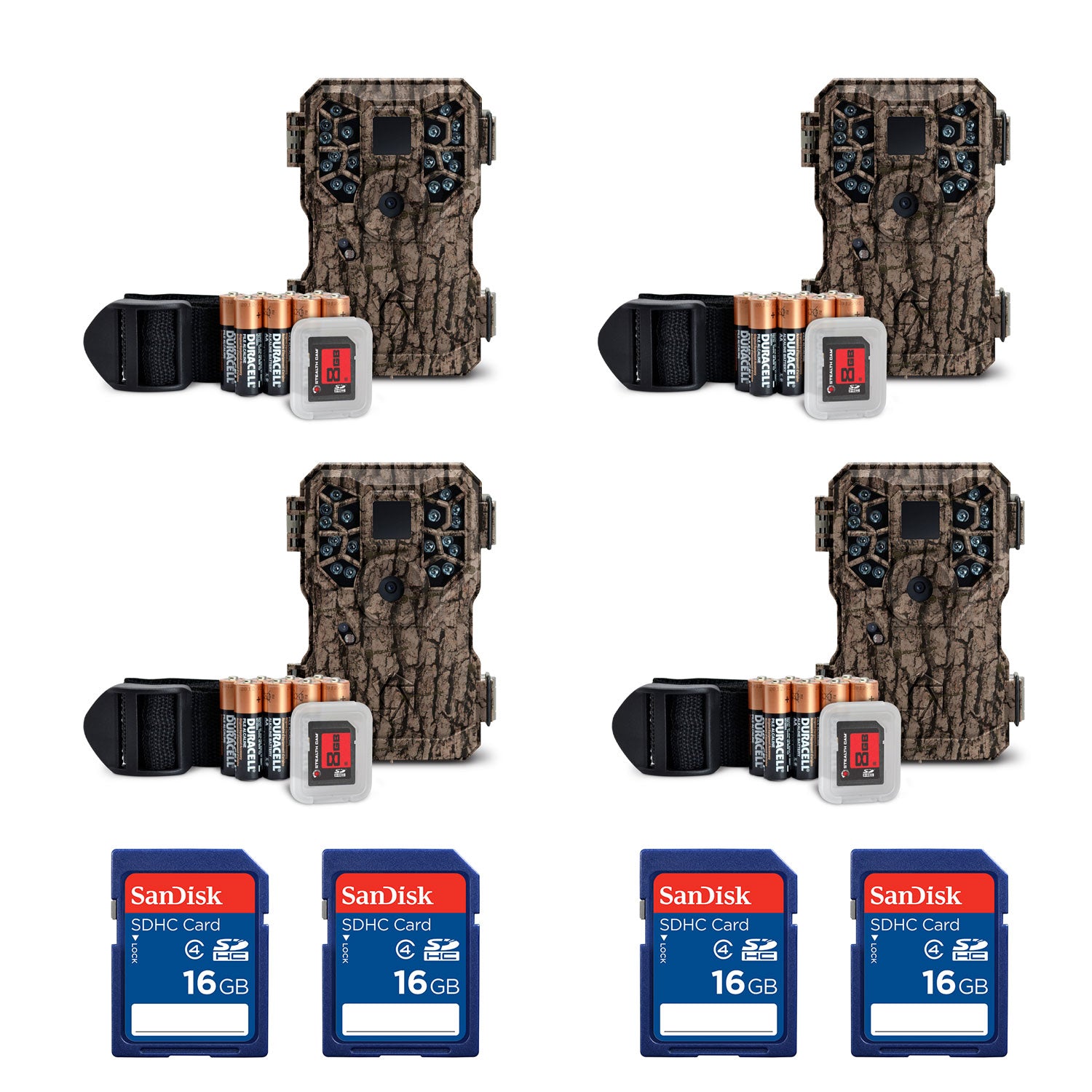 Stealth Cam 8MP Infrared Game Trail Camera (4 Pack) + 16GB Memory Card (4 Pack)