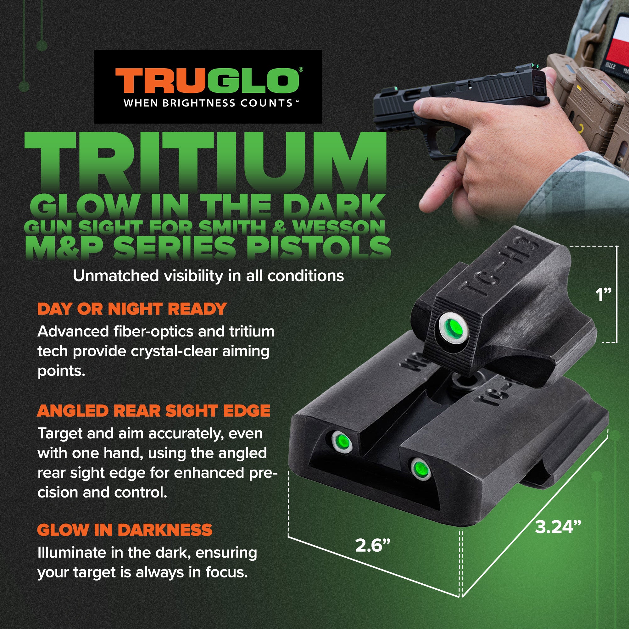 TruGlo Tritium Tactical Gun Sight for Smith & Wesson M&P Series Pistols (2 Pack)