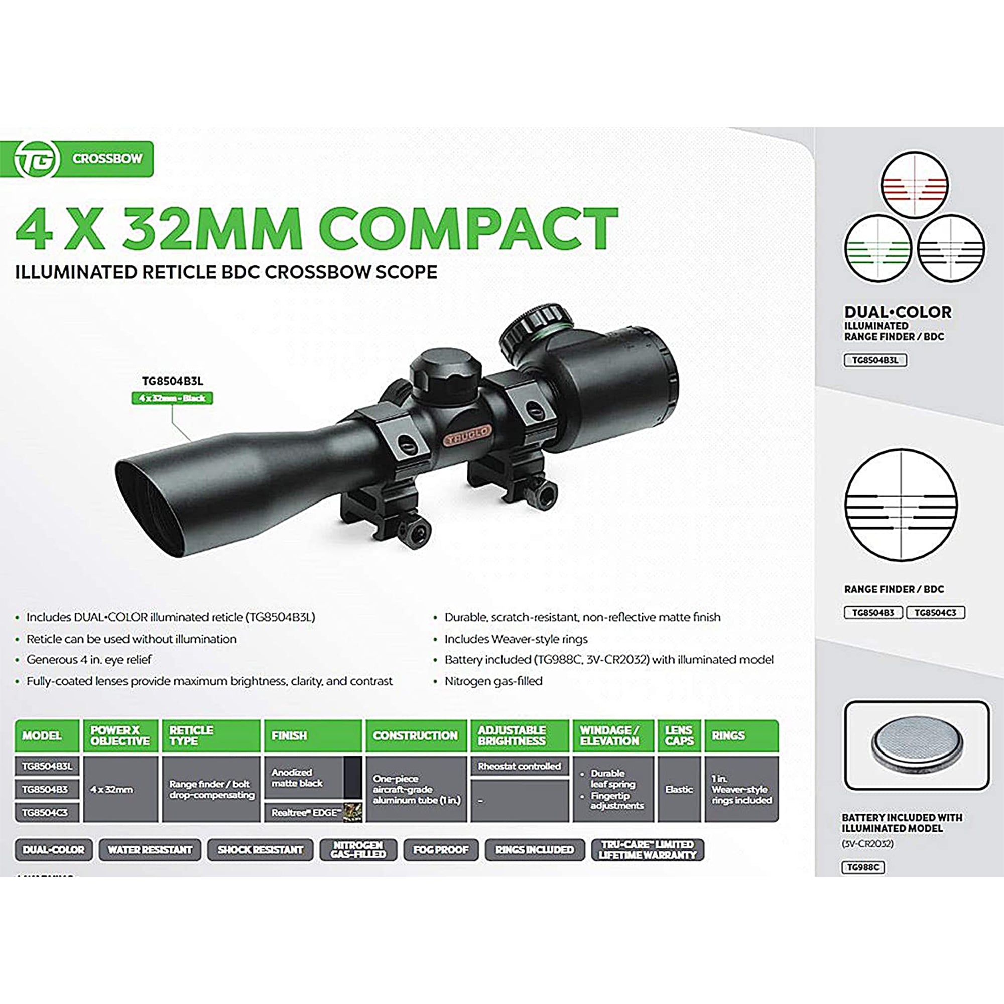 TruGlo 4 x 32 In Compact Illuminated Aluminum Shotgun Scope w/ Rings (2 Pack)