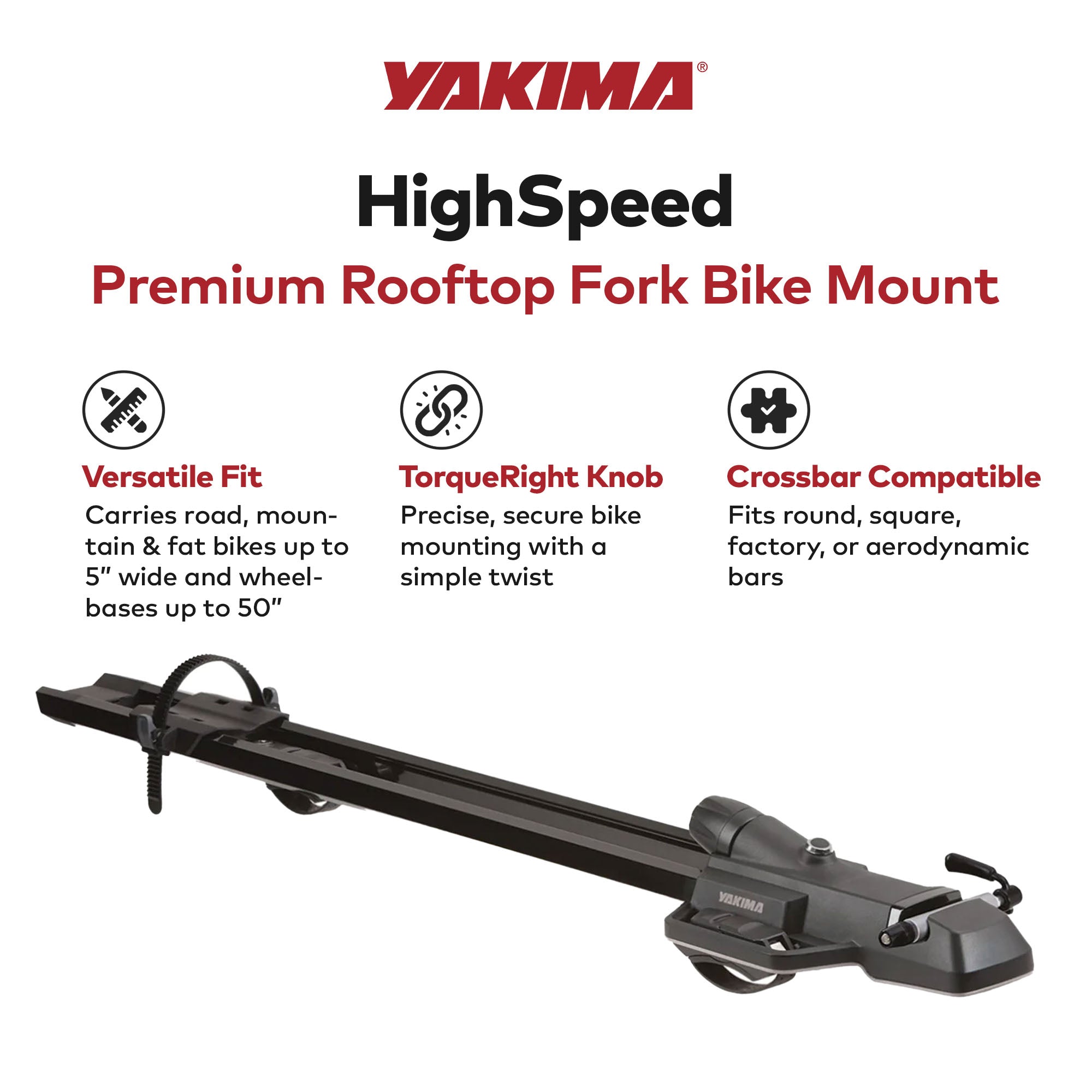 Yakima HighSpeed Premium Rooftop Fork Bike Mount with TorqueRight Knob, Black - VMInnovations