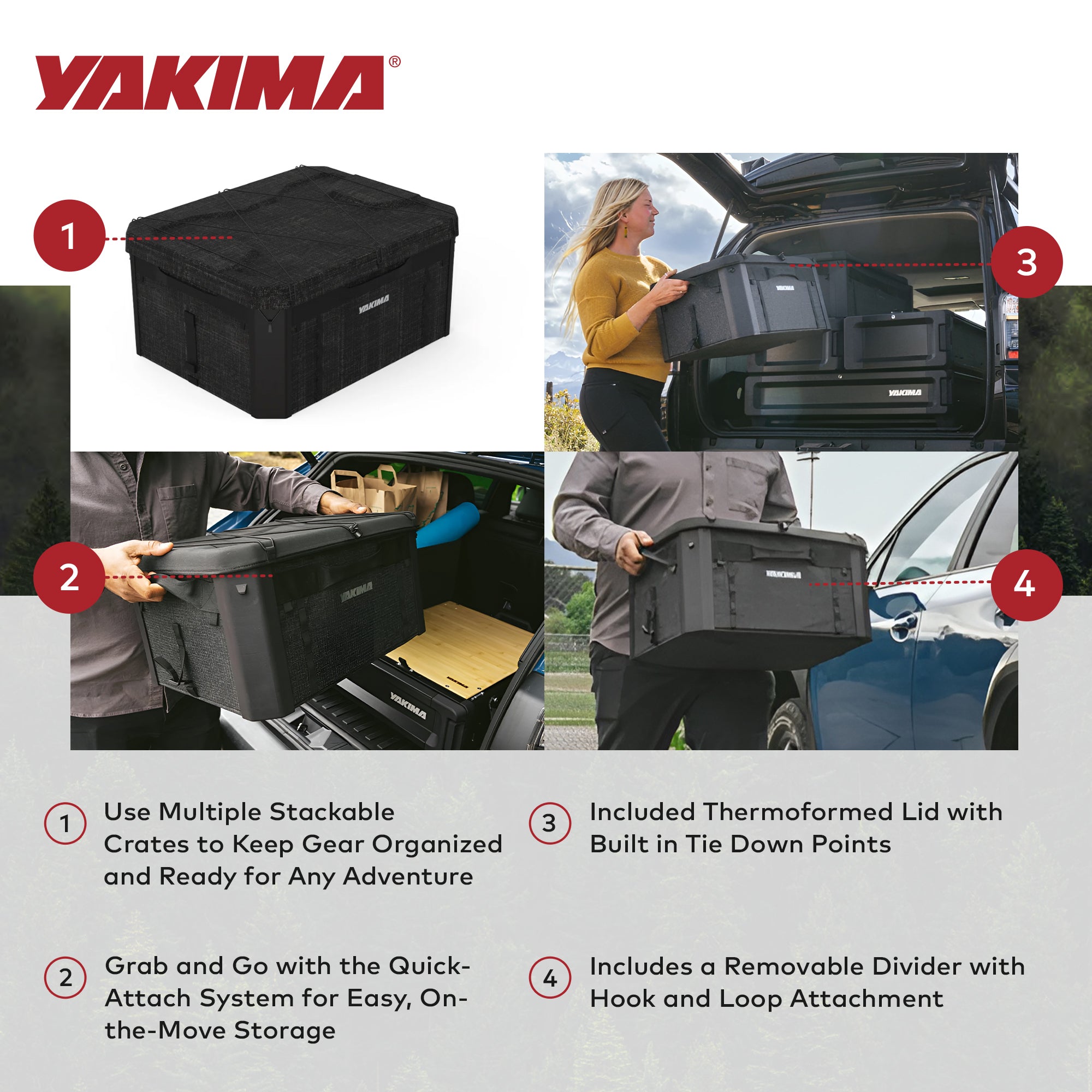Yakima MOD GearCrate Medium Stackable Premium Tote with Lid and Divider, Black - VMInnovations