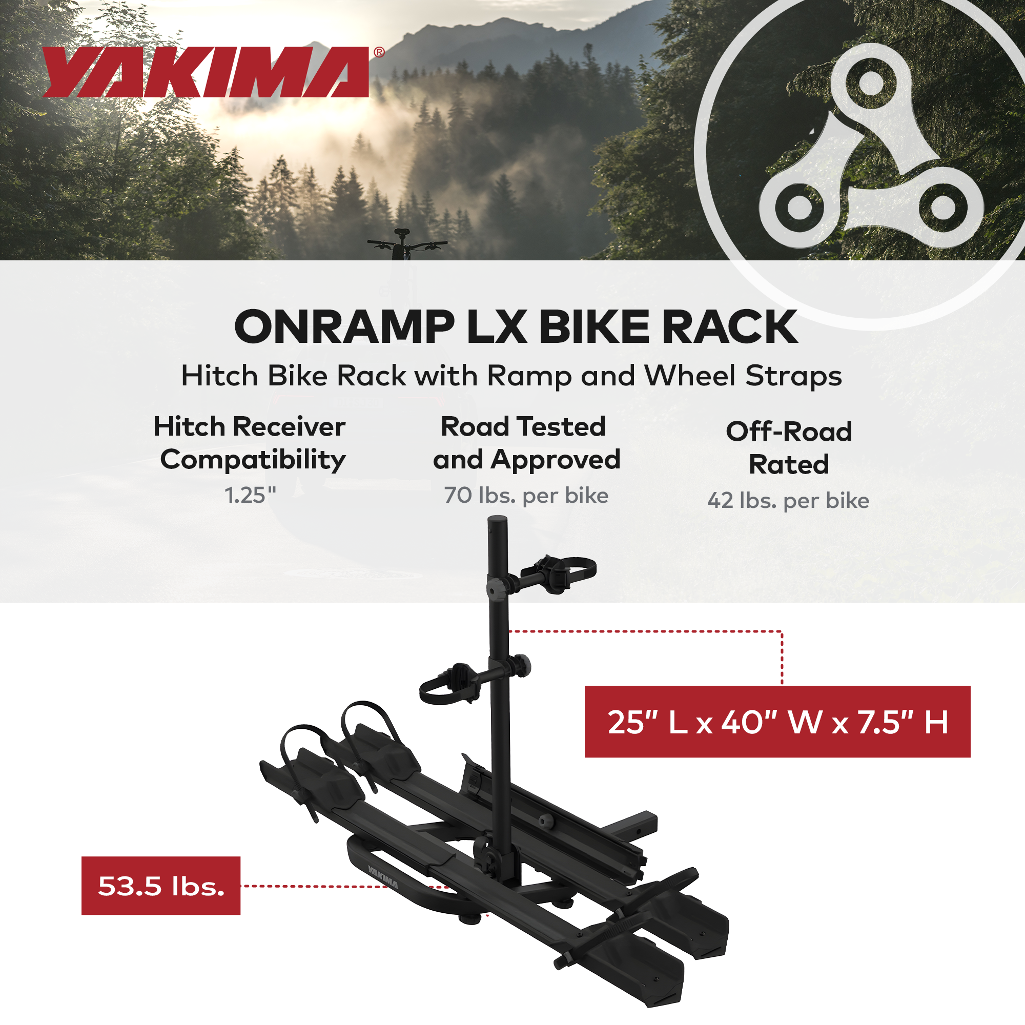Yakima OnRamp LX Bike Rack with Ramp and Wheel Straps for 1.25" Hitch Receivers