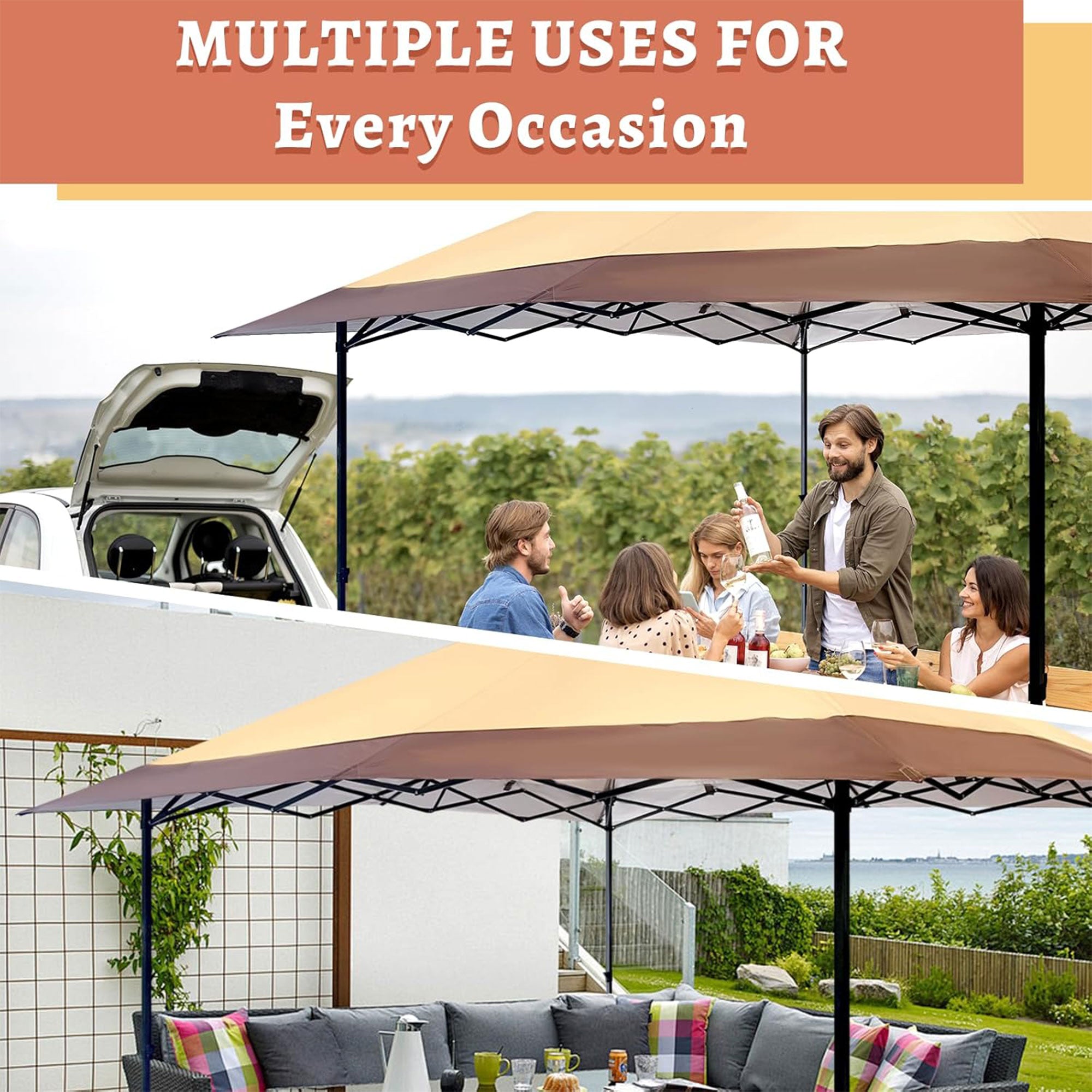 Suntime 13 x 13 Ft Instant Pop Up Canopy Portable Commercial Gazebo Tent, Khaki - VMInnovations