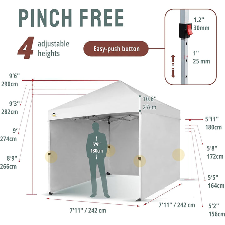 CROWN SHADES 8x8 Ft Pop Up Canopy Tent w/ Wheels & Sidewalls, White (Used) - VMInnovations