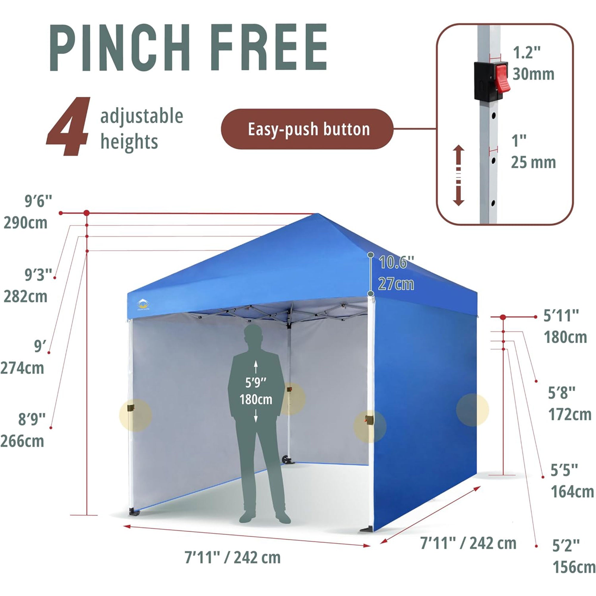 CROWN SHADES 8x8 Ft Commercial Pop Up Canopy Tent w/ Wheels & Sidewalls, Blue