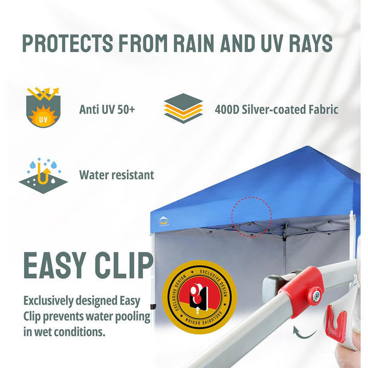 CROWN SHADES 8x8 Ft Commercial Pop Up Canopy w/Wheels & Sidewalls, Blue (Used) - VMInnovations