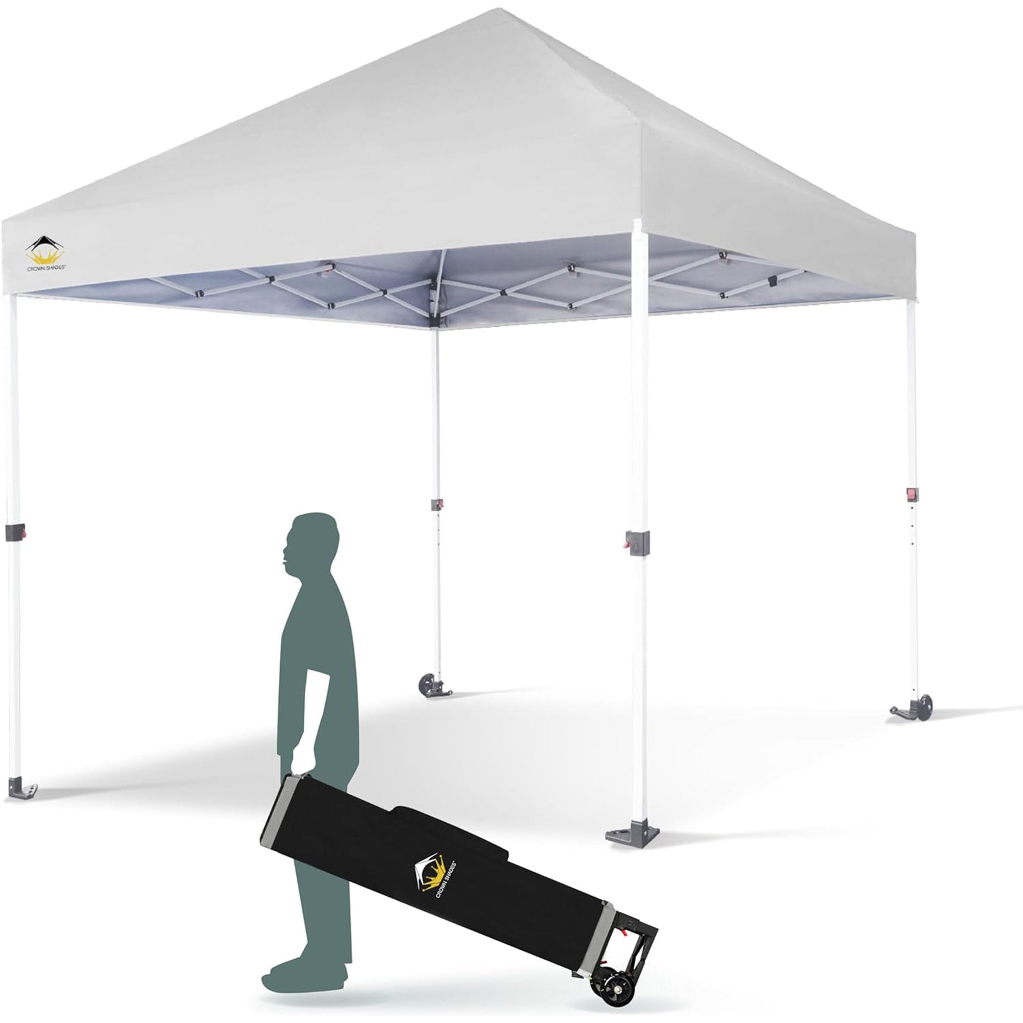 CROWN SHADES 8x8 Ft Commercial Pop Up Canopy Tent w/2 Wheels & Push Lock, White