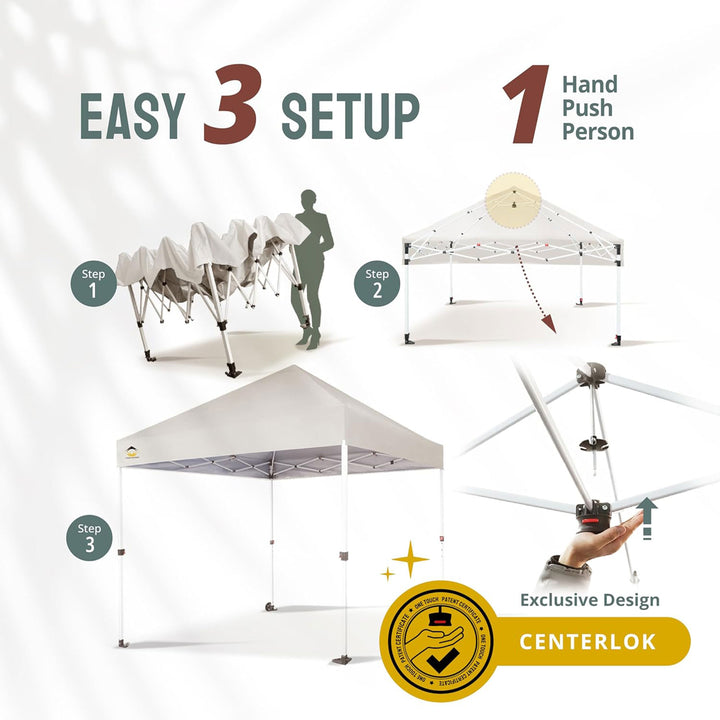 CROWN SHADES 8x8 Ft Commercial Pop Up Canopy w/2 Wheels & Push Lock, White(Used) - VMInnovations