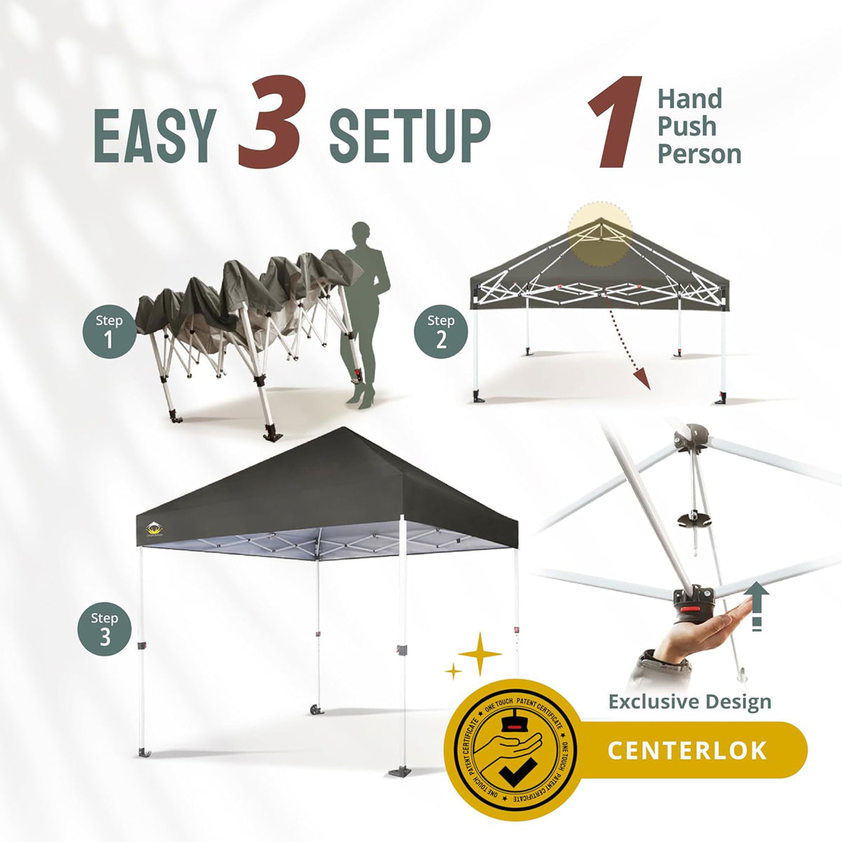 CROWN SHADES 8x8 Ft Commercial Pop Up Canopy Tent w/2 Wheels & Push Lock, Gray