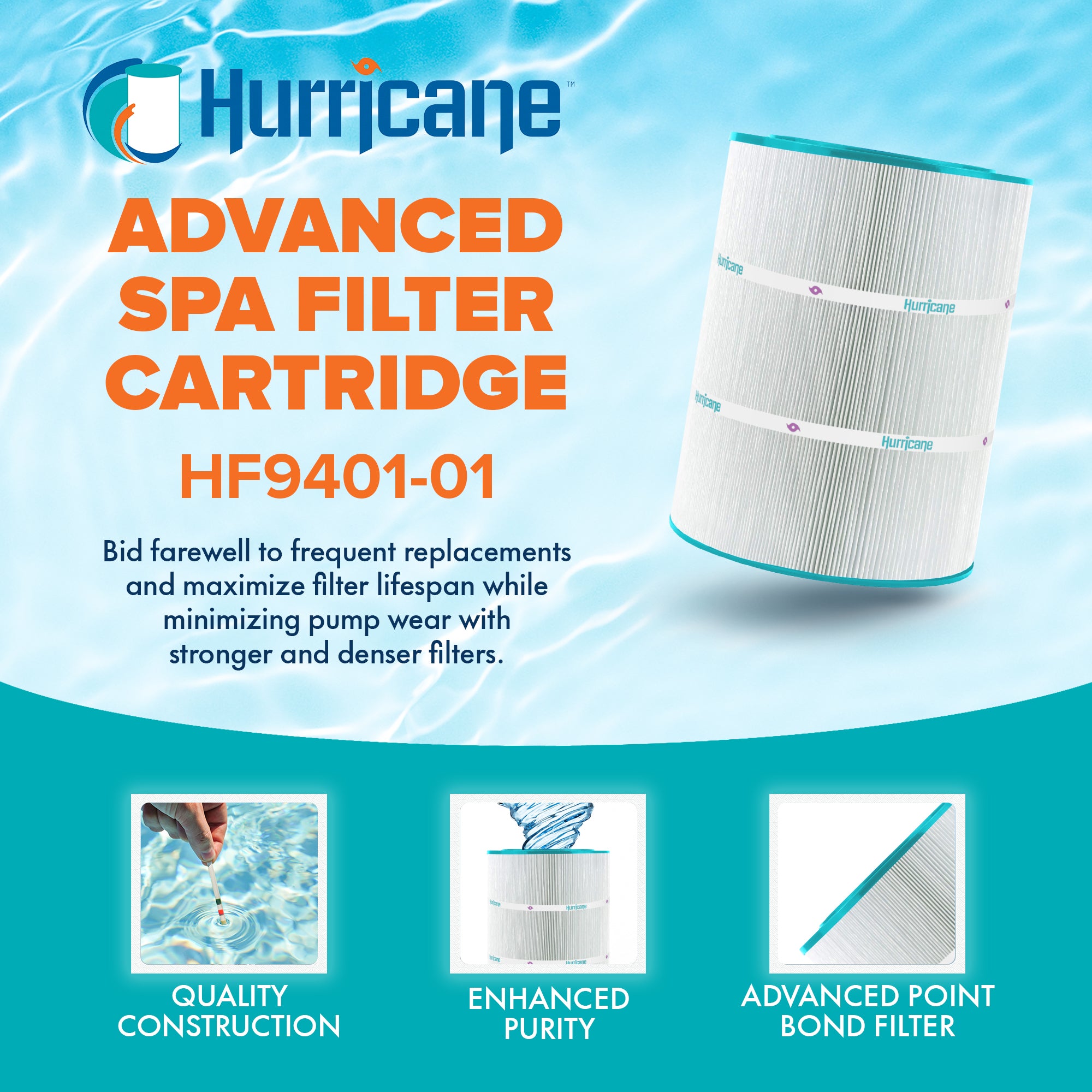 Hurricane HF9401-01 Advanced Pool and Spa Filter Cartridge Replacement, White